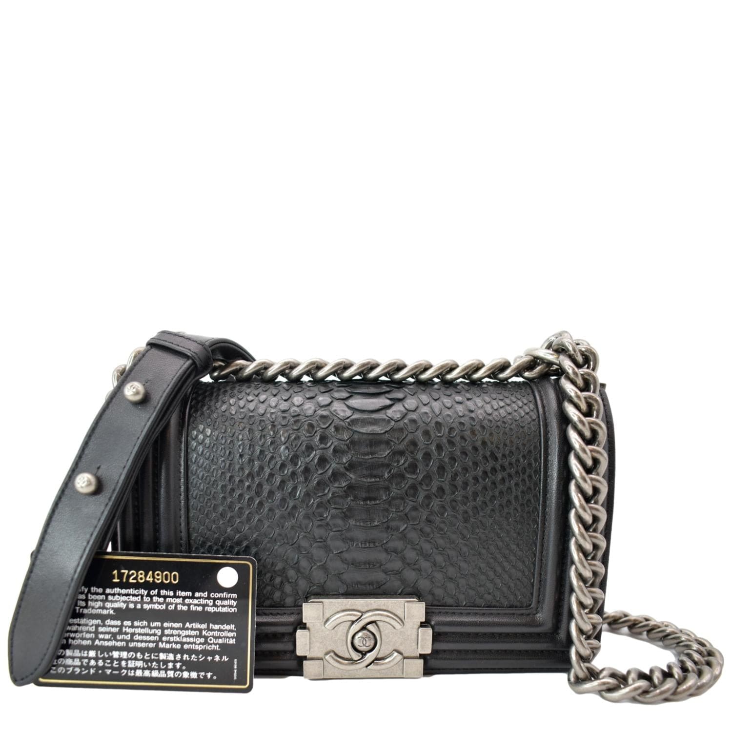 Chanel Flap Boy Python Leather Black Travel Bag