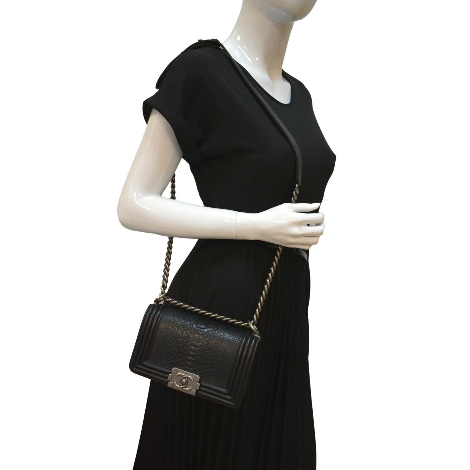 Chanel Flap Boy Python Leather Black Travel Bag