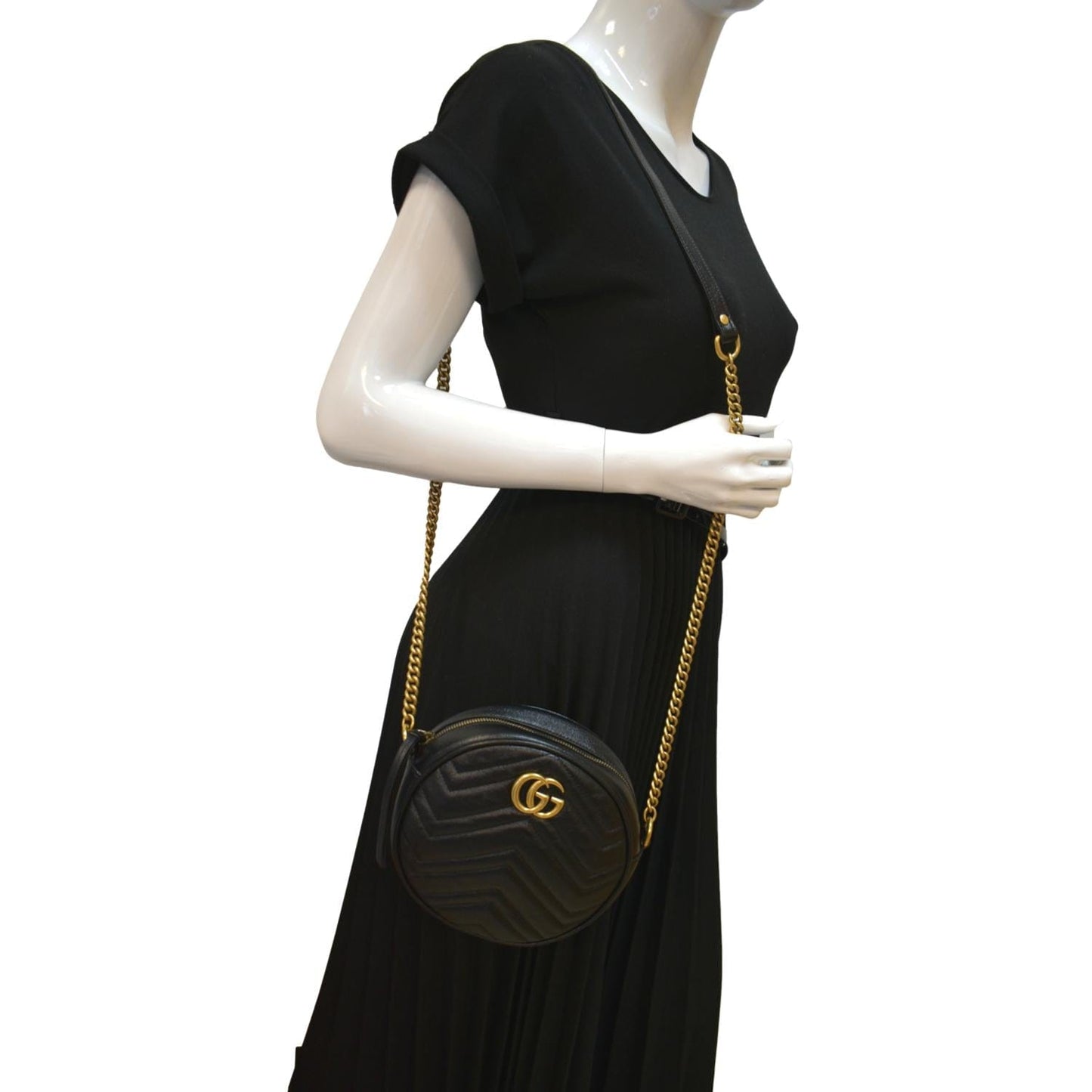 Gucci Marmont Round Crossbody Bag Leather Black