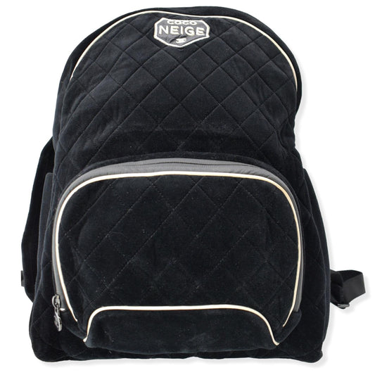 Chanel Coco Neige Front Pocket Quilted Velvet Backpack Bag Black