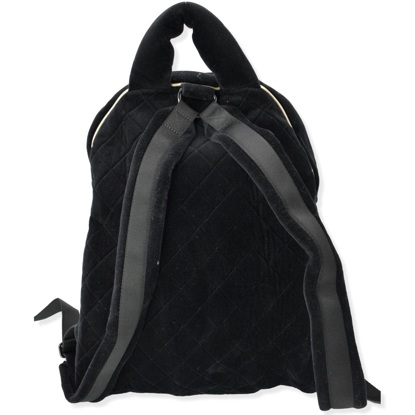 Chanel Coco Neige Front Pocket Quilted Velvet Backpack Bag Black