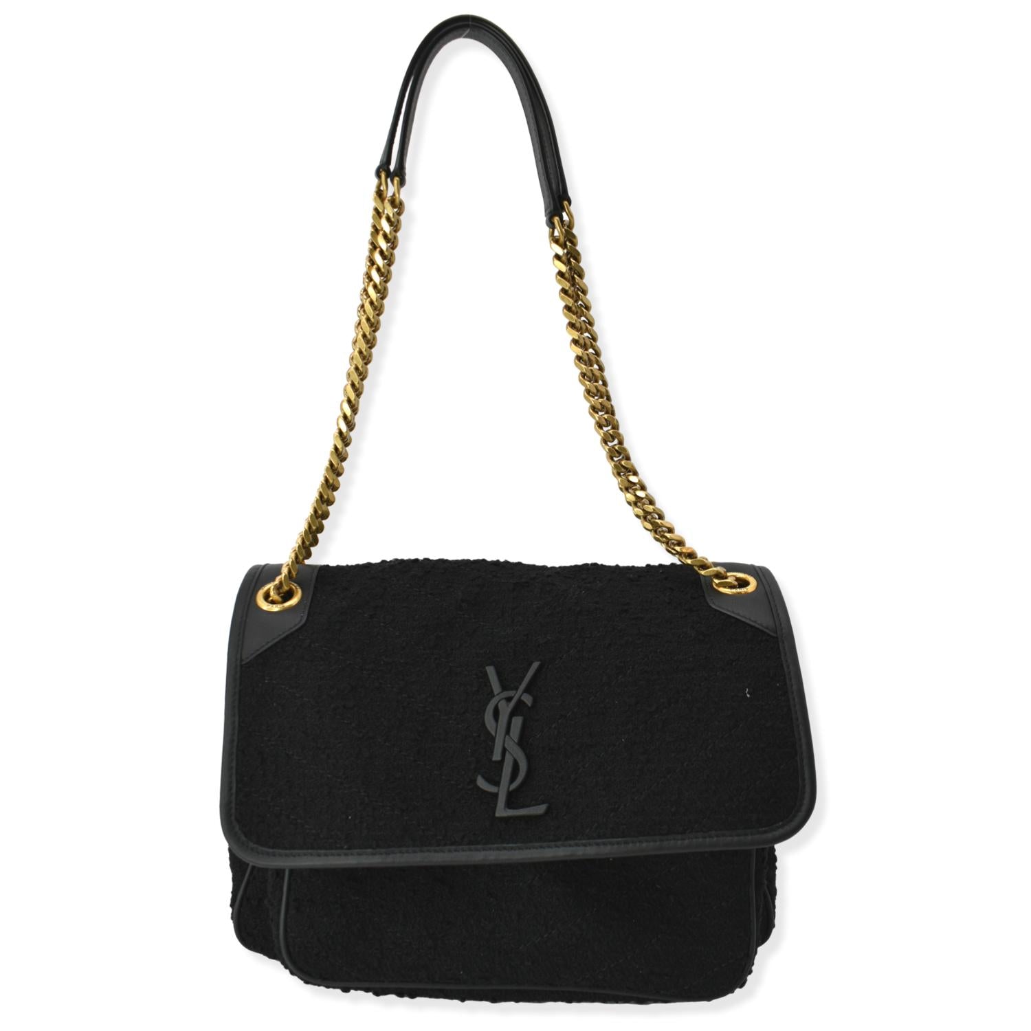 YSL Saint Laurent Yves Niki Tweed Shoulder Bag Black Medium