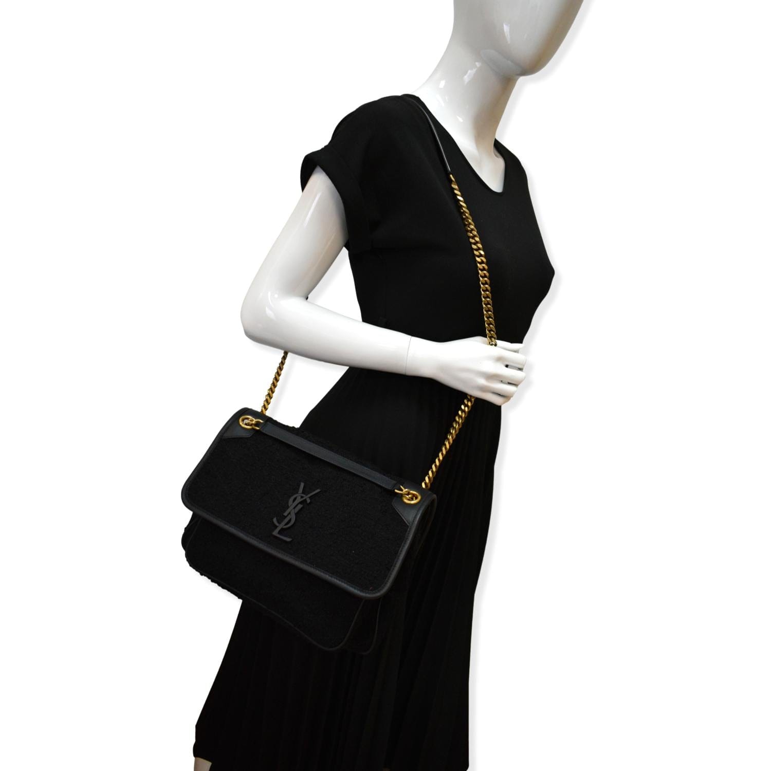 YSL Saint Laurent Saint Niki Tweed Shoulder Bag Black Medium