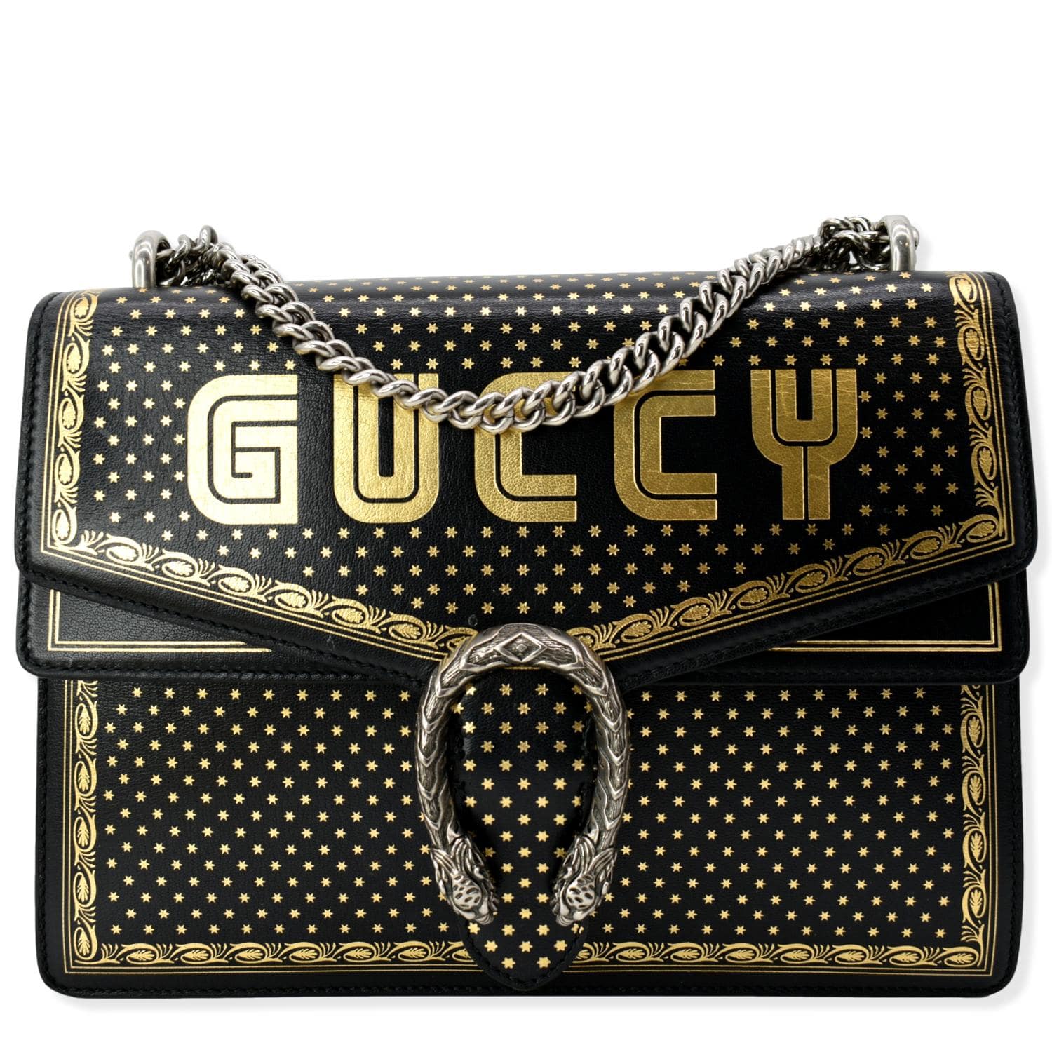 Gucci Guccy Dionysus Star Print Shoulder Bag Leather Black