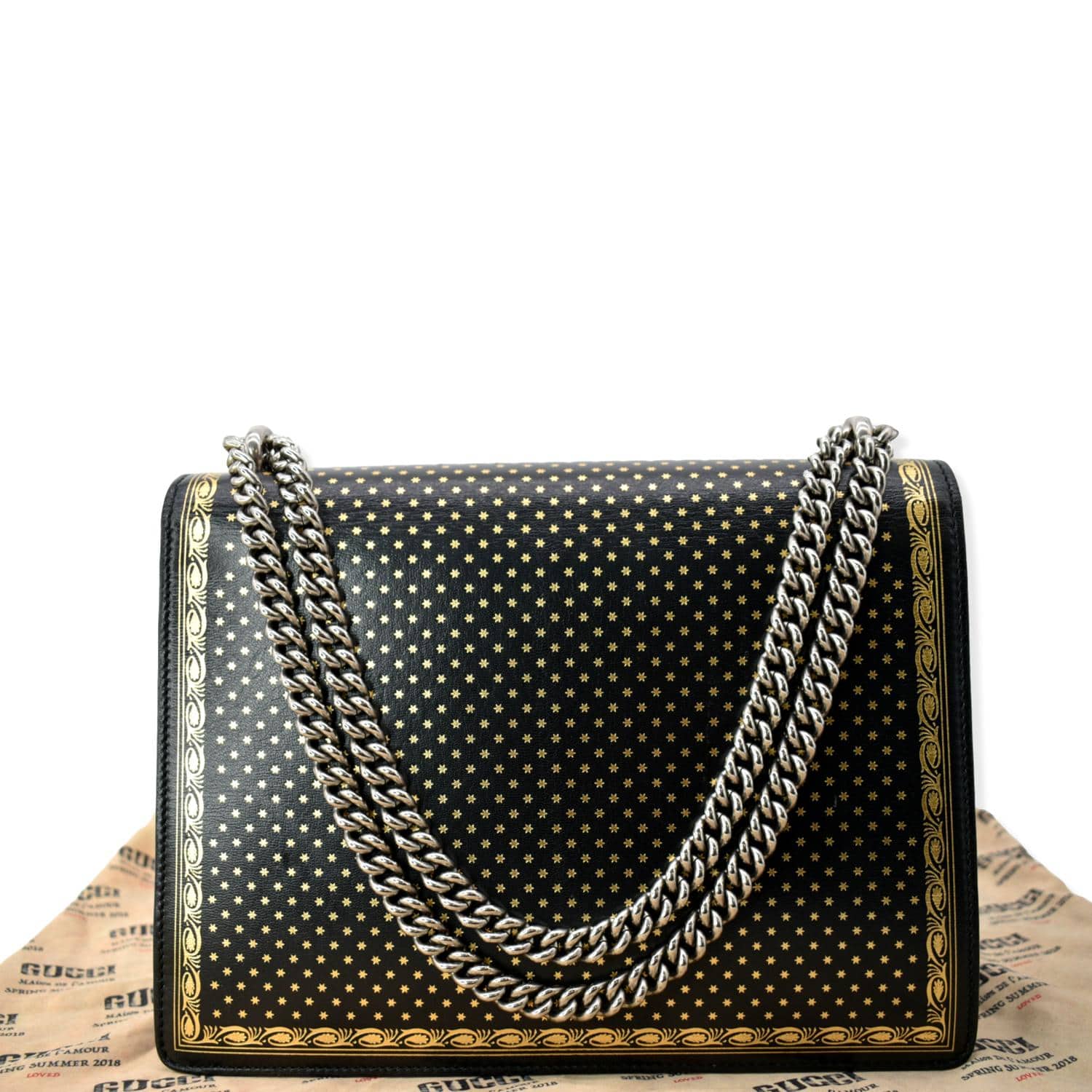 Gucci Guccy Dionysus Star Print Shoulder Bag Leather Black