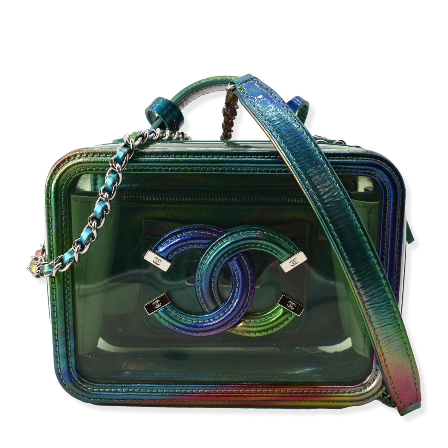 Chanel Vanity Filigree Rainbow Patent - Leather Green Travel Bag