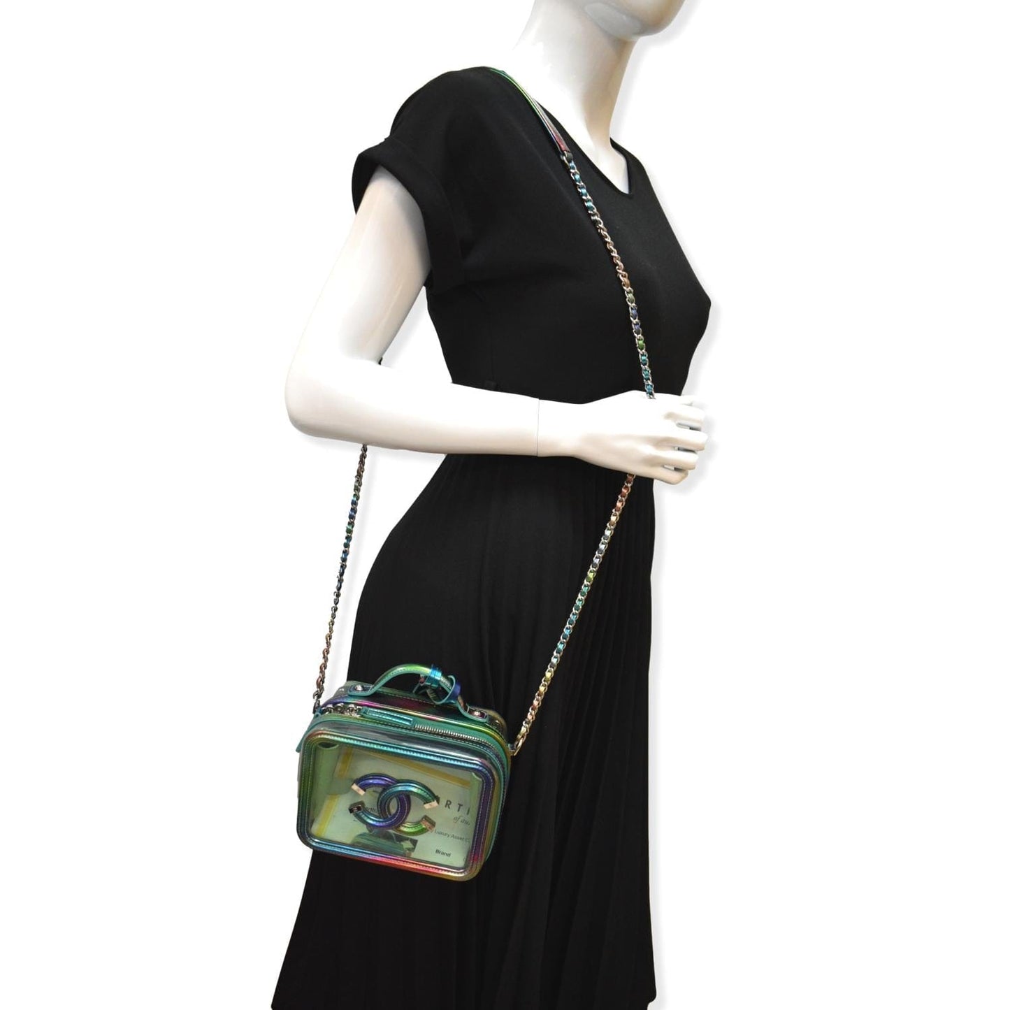 Chanel Vanity Filigree Rainbow Patent - Leather Green Travel Bag