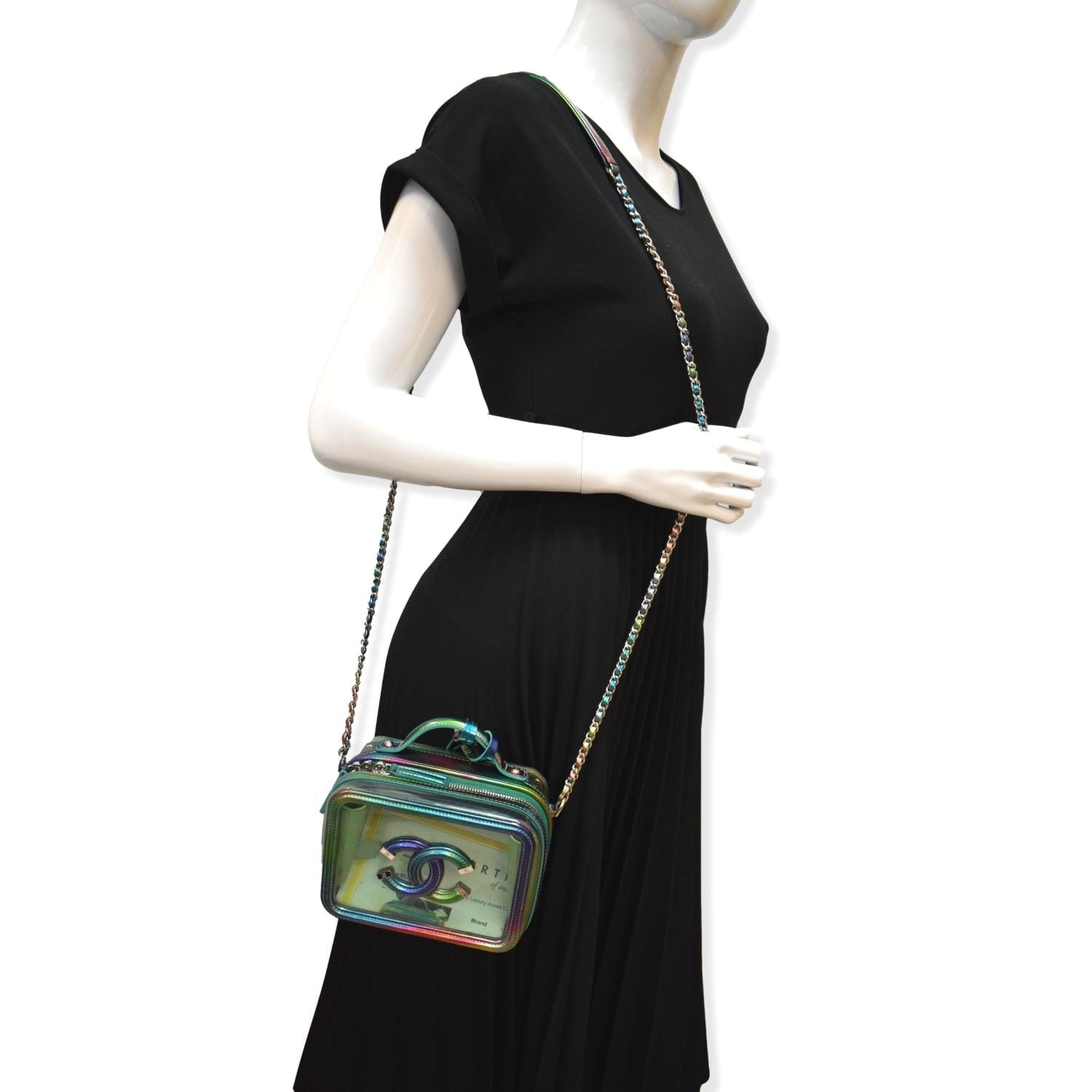 Chanel Vanity Filigree Rainbow Patent - Leather Green Travel Bag