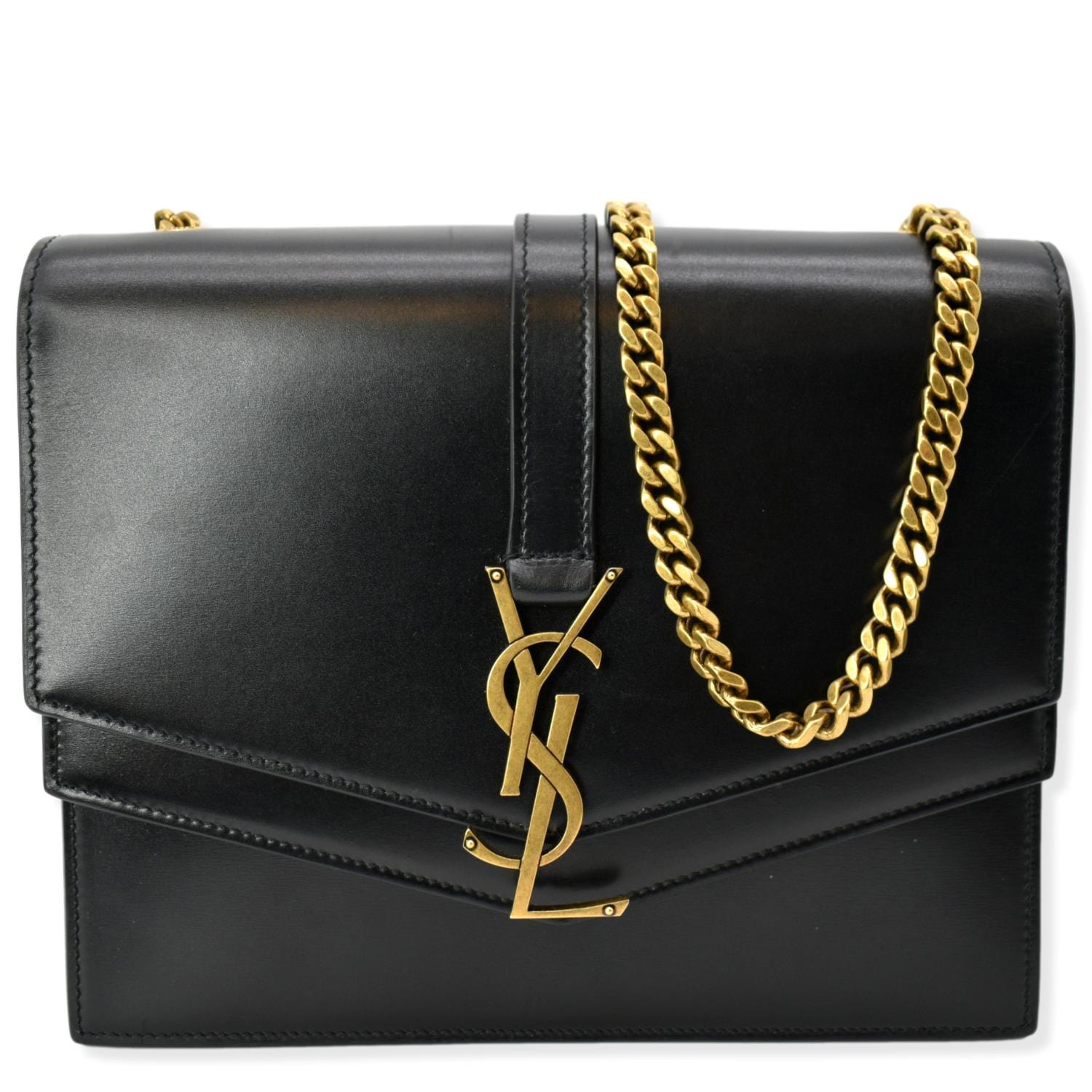 YSL Saint Laurent Yves Sulpice Clasp Shoulder Bag Monogram Black Medium