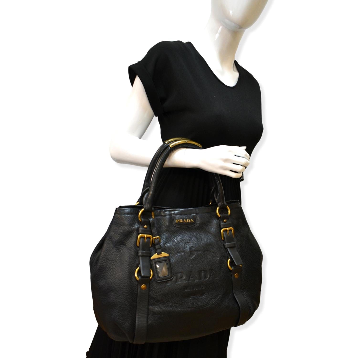 Prada Daino Hobo Bag Leather Vitello Black