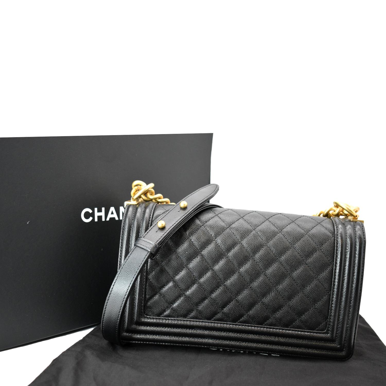 Chanel Boy Flap Caviar Quilted Leather Black Travel Bag