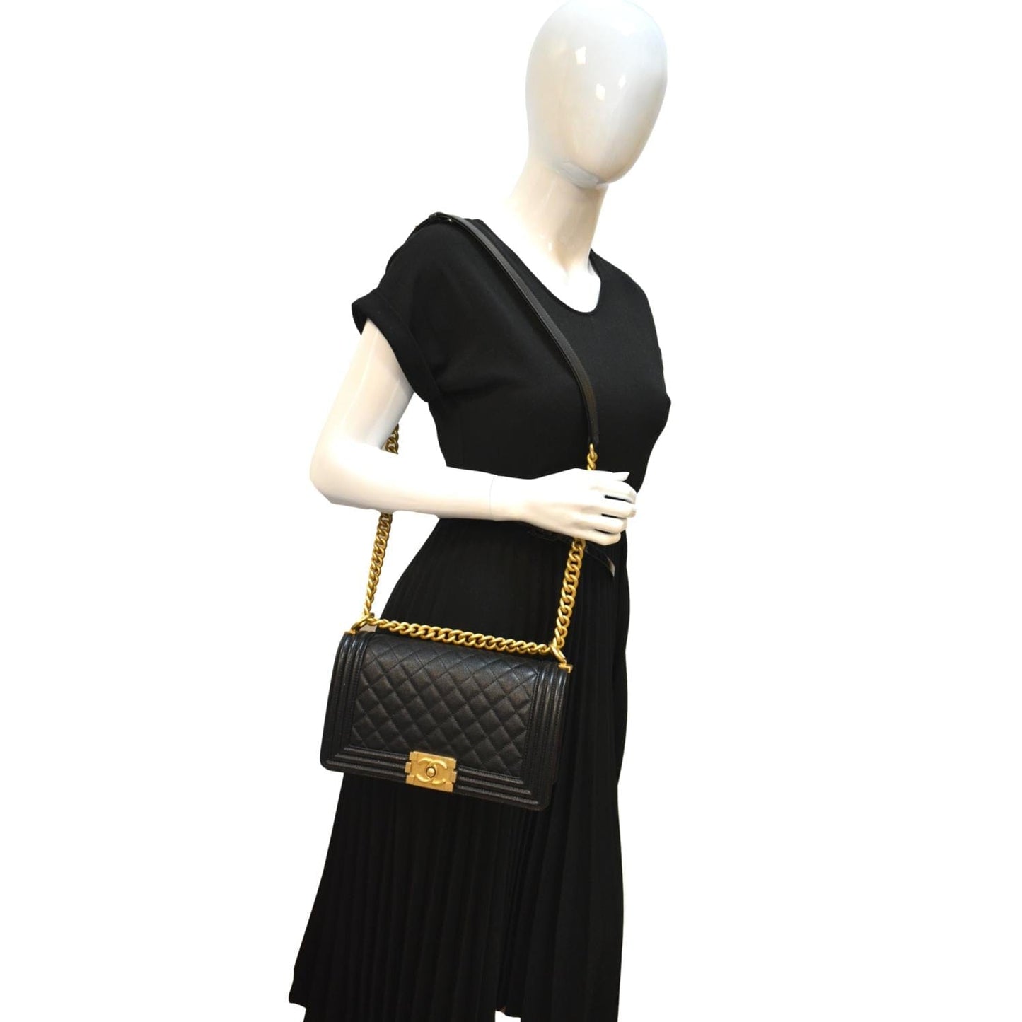 Chanel Boy Flap Caviar Quilted Leather Black Travel Bag