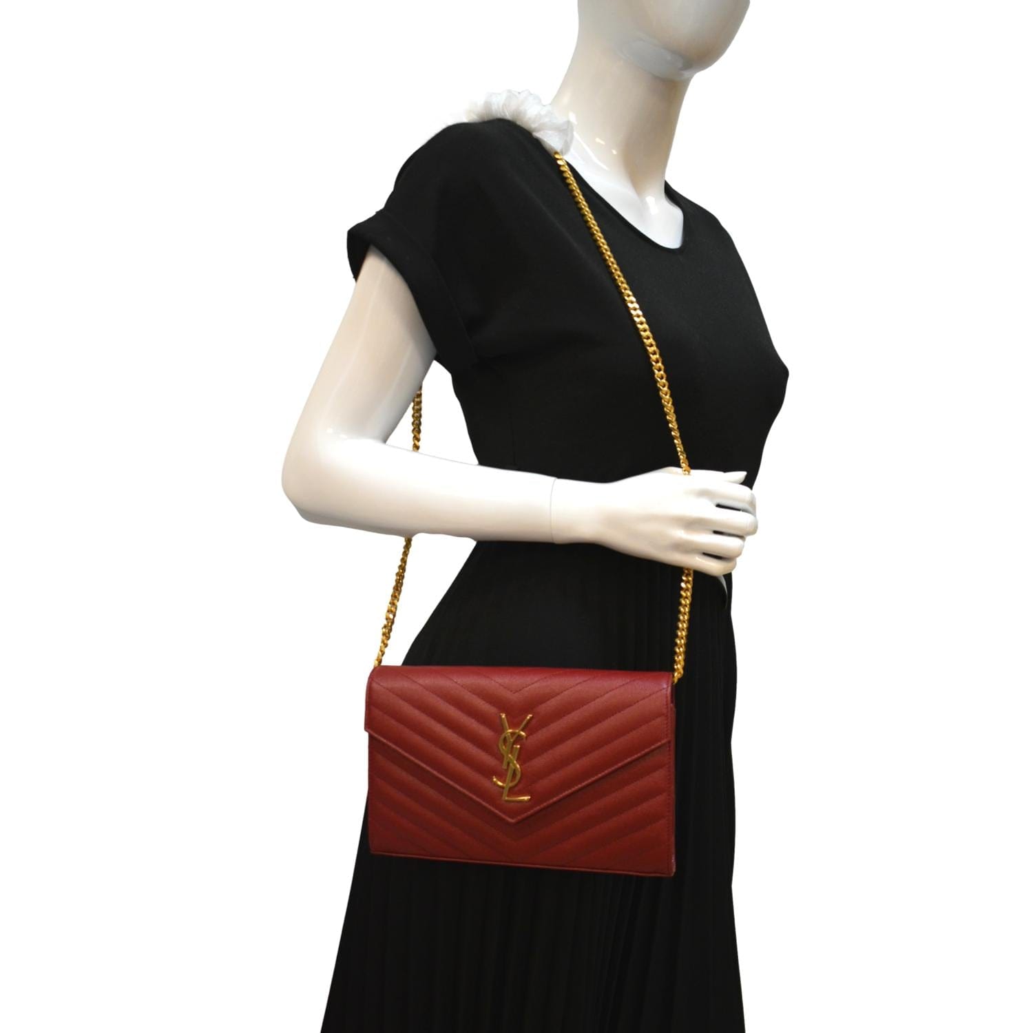 YSL Saint Laurent Saint Laurent Embossed Wallet On Shoulder Bag Leather Red Crossbody Bag