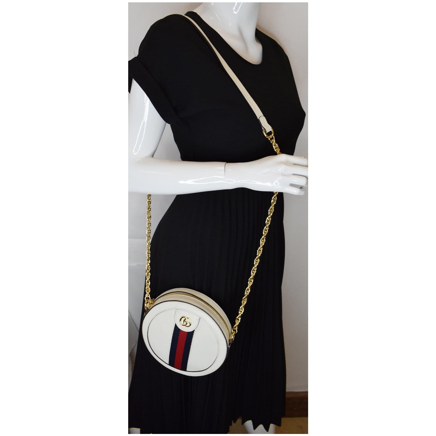 Gucci Ophidia Round Web Crossbody Bag Leather White