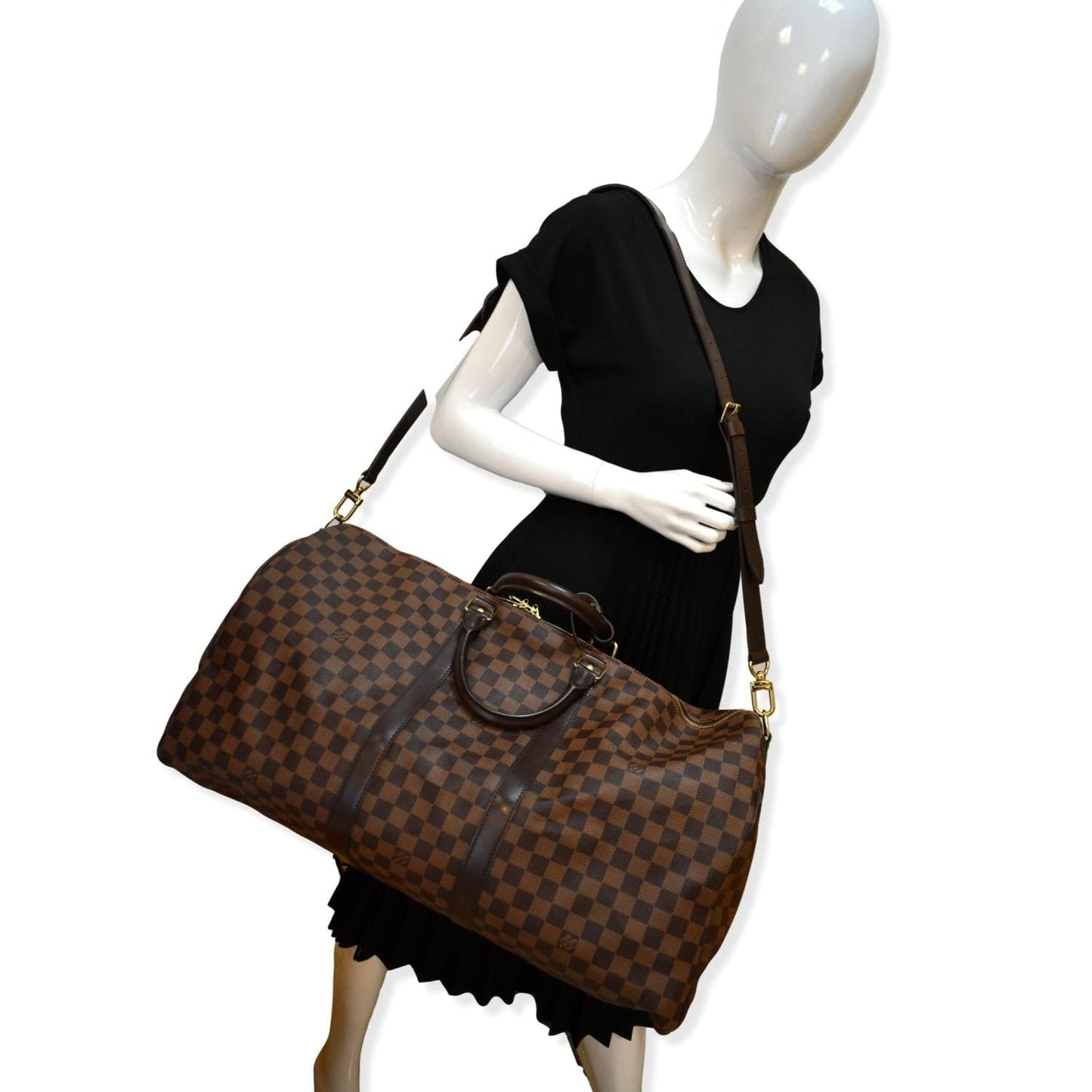 Louis Keepall Bandouliere Damier Ebene Travel Bag Brown