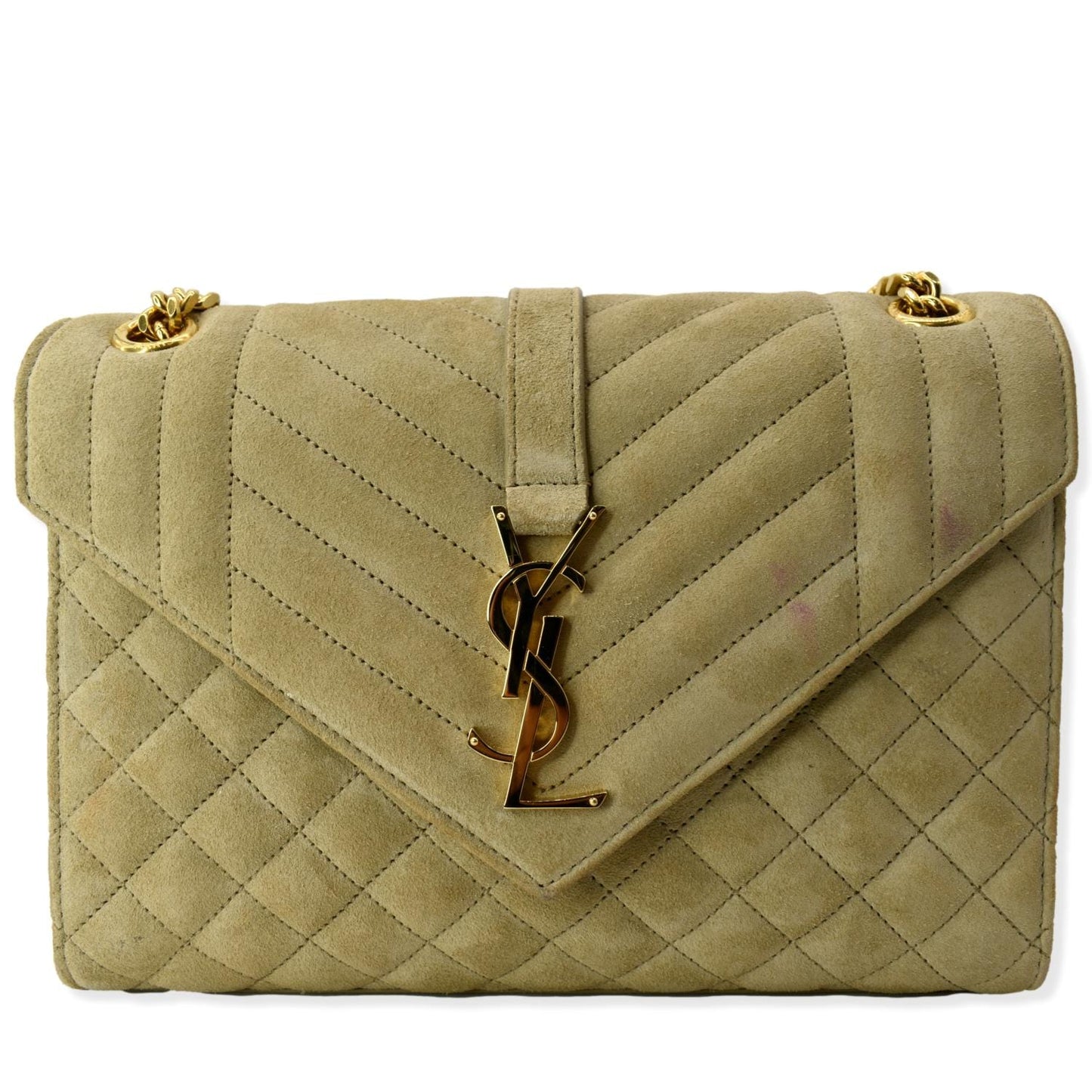 YSL Saint Laurent Yves Envelope Crossbody Bag Suede Matelasse Beige Medium Envelope Matelasse