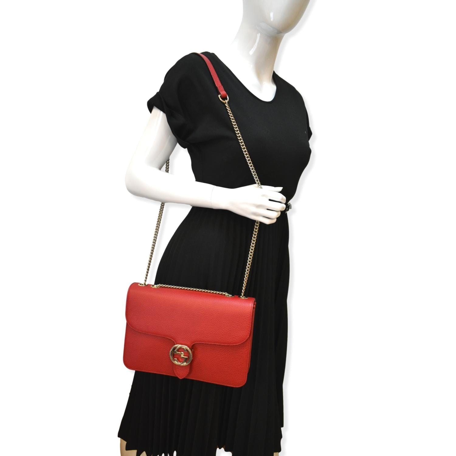 Gucci Interlocking Crossbody Bag Leather Red