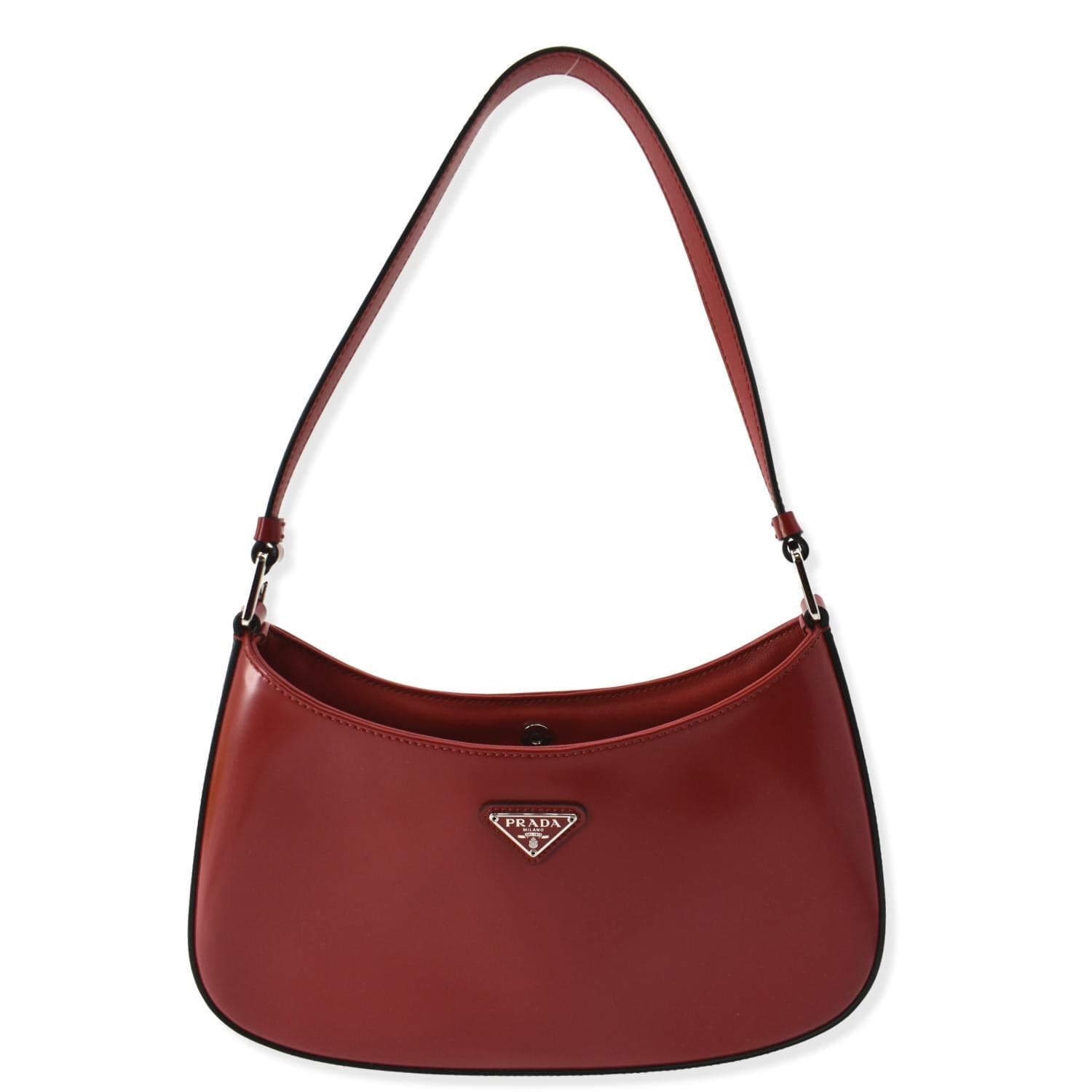 Prada Cleo Brushed Shoulder Bag Scarlet Leather