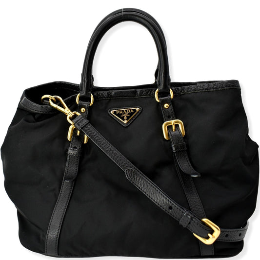 Prada Tessuto Vitello Daino Tote Shoulder Bag Nylon Black