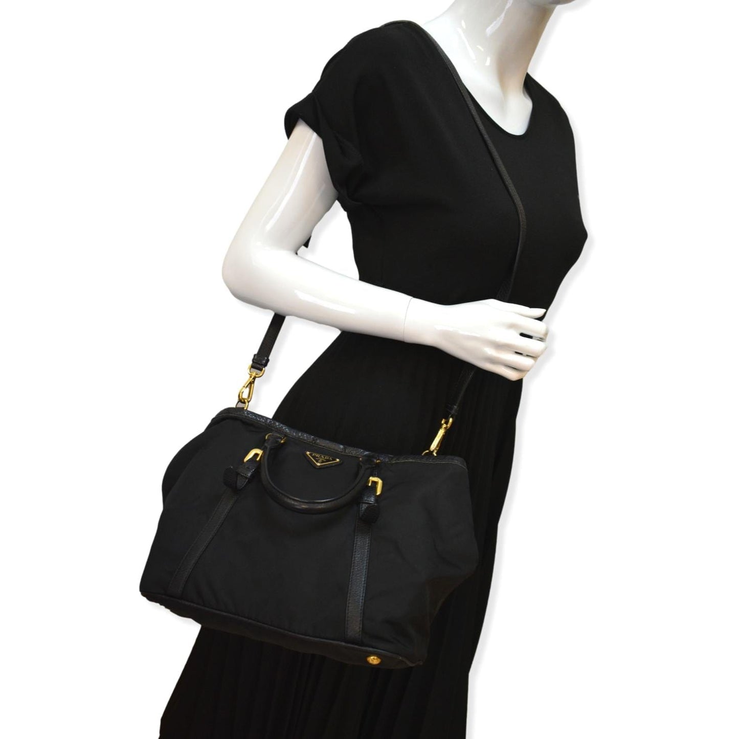 Tessuto Vitello Daino Tote Shoulder Bag Nylon Black