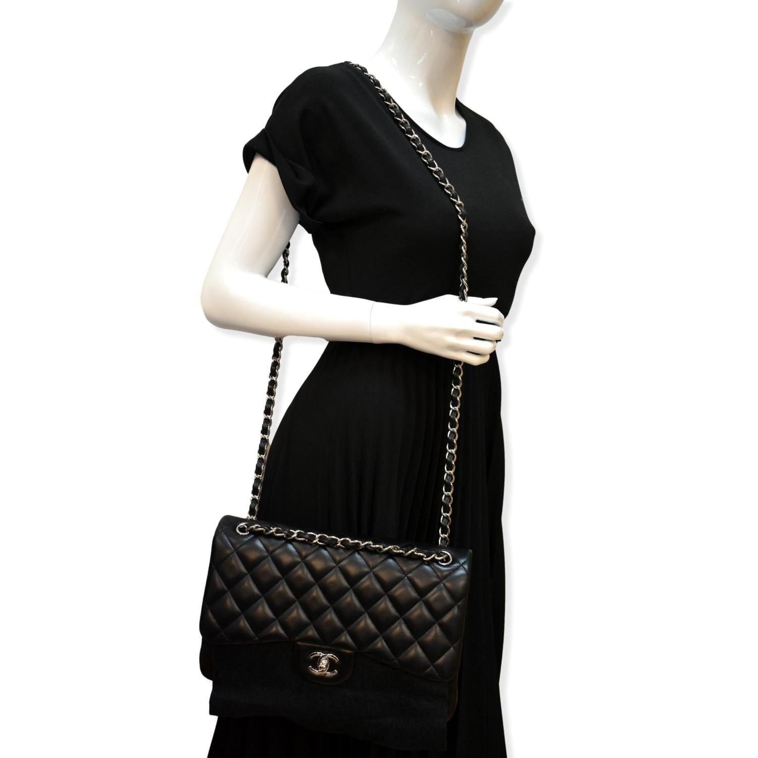 Chanel Classic Jumbo Double Flap Leather Lambskin Black Travel Bag