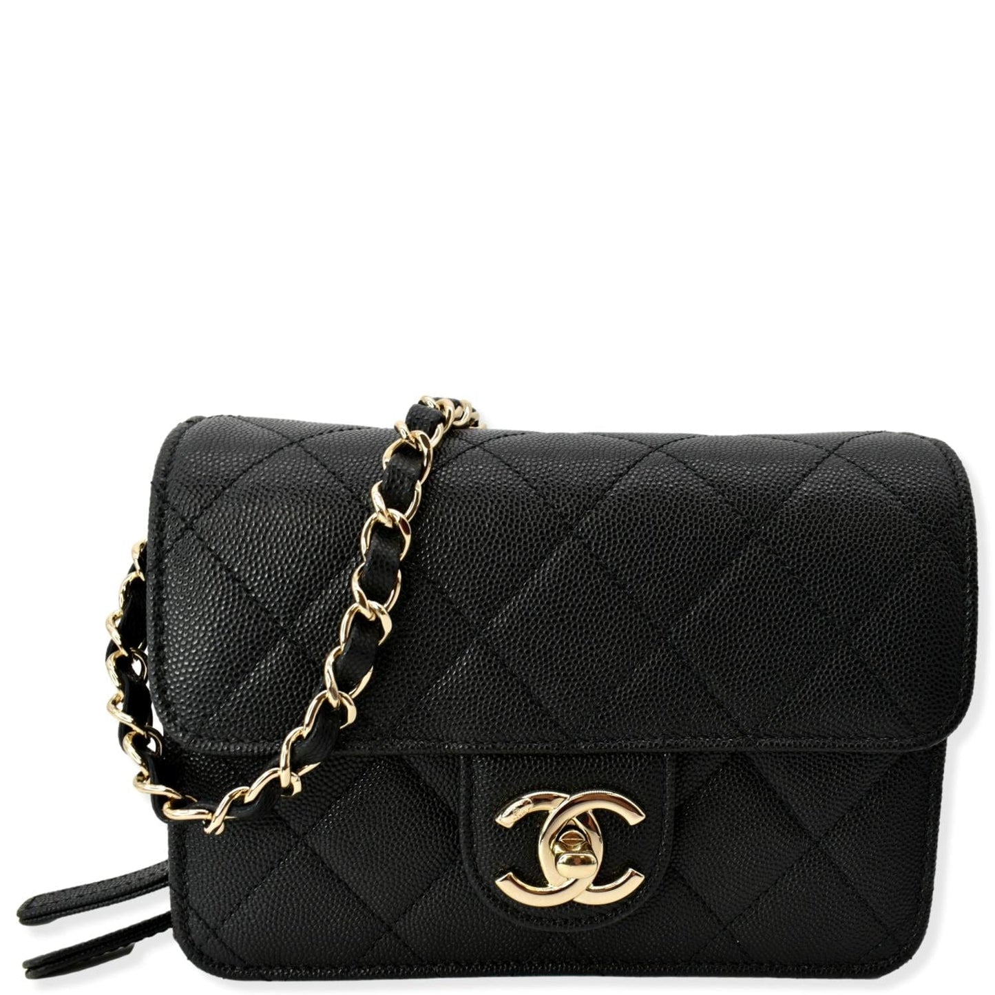 Chanel Quilted Caviar Like A Flap Black Wallet Case