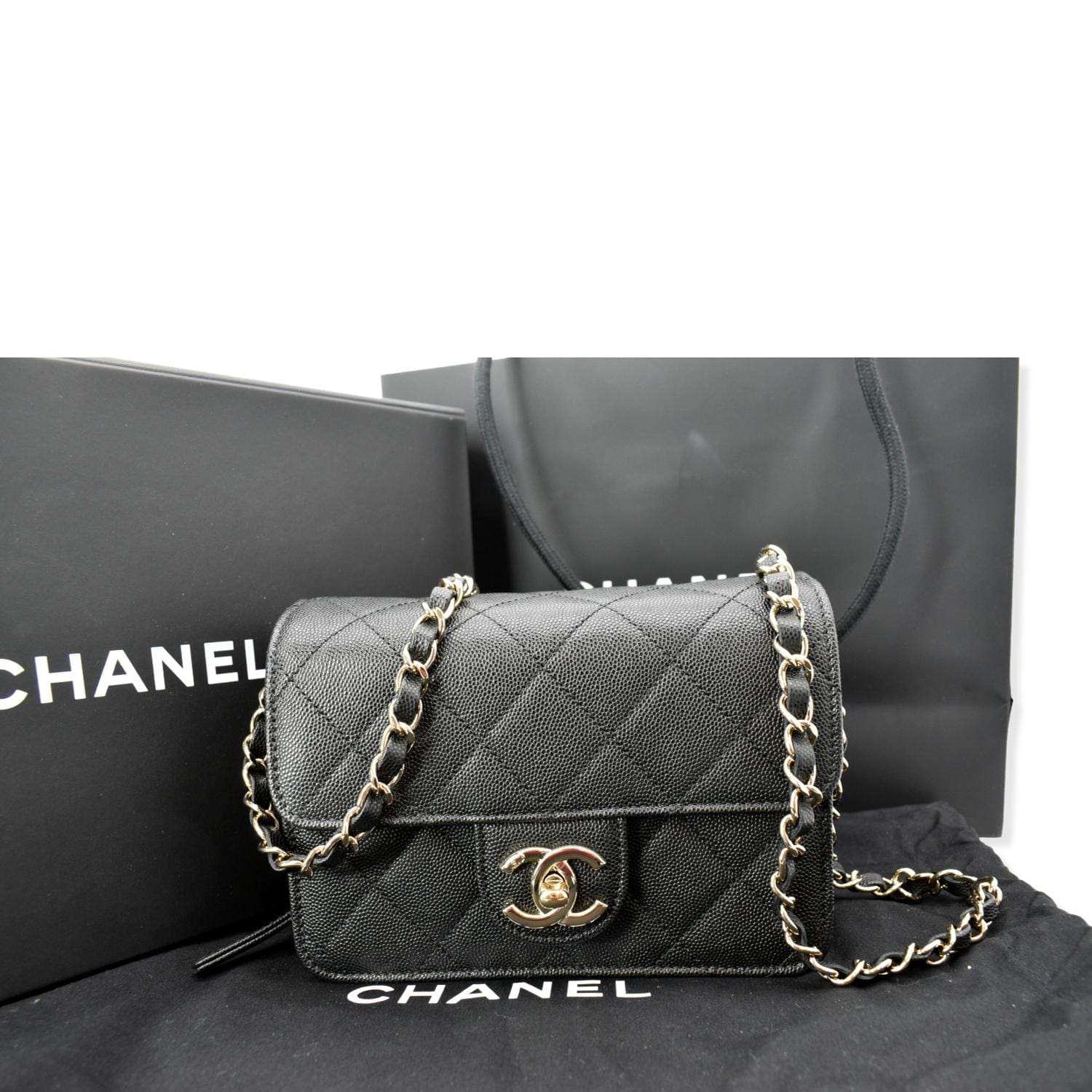 Chanel Quilted Caviar Like A Flap Black Wallet Case