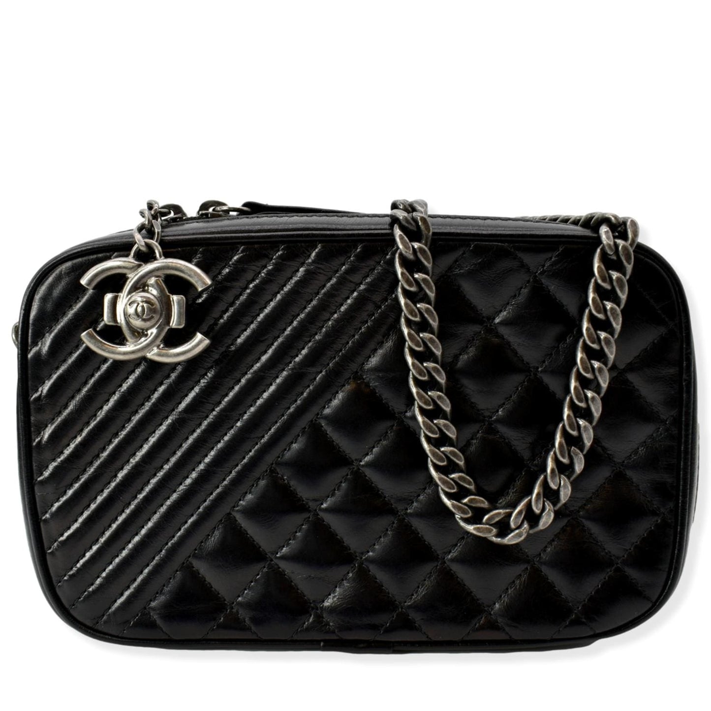 Chanel Coco Boy Quilted Camera - Lambskin Black Travel Bag