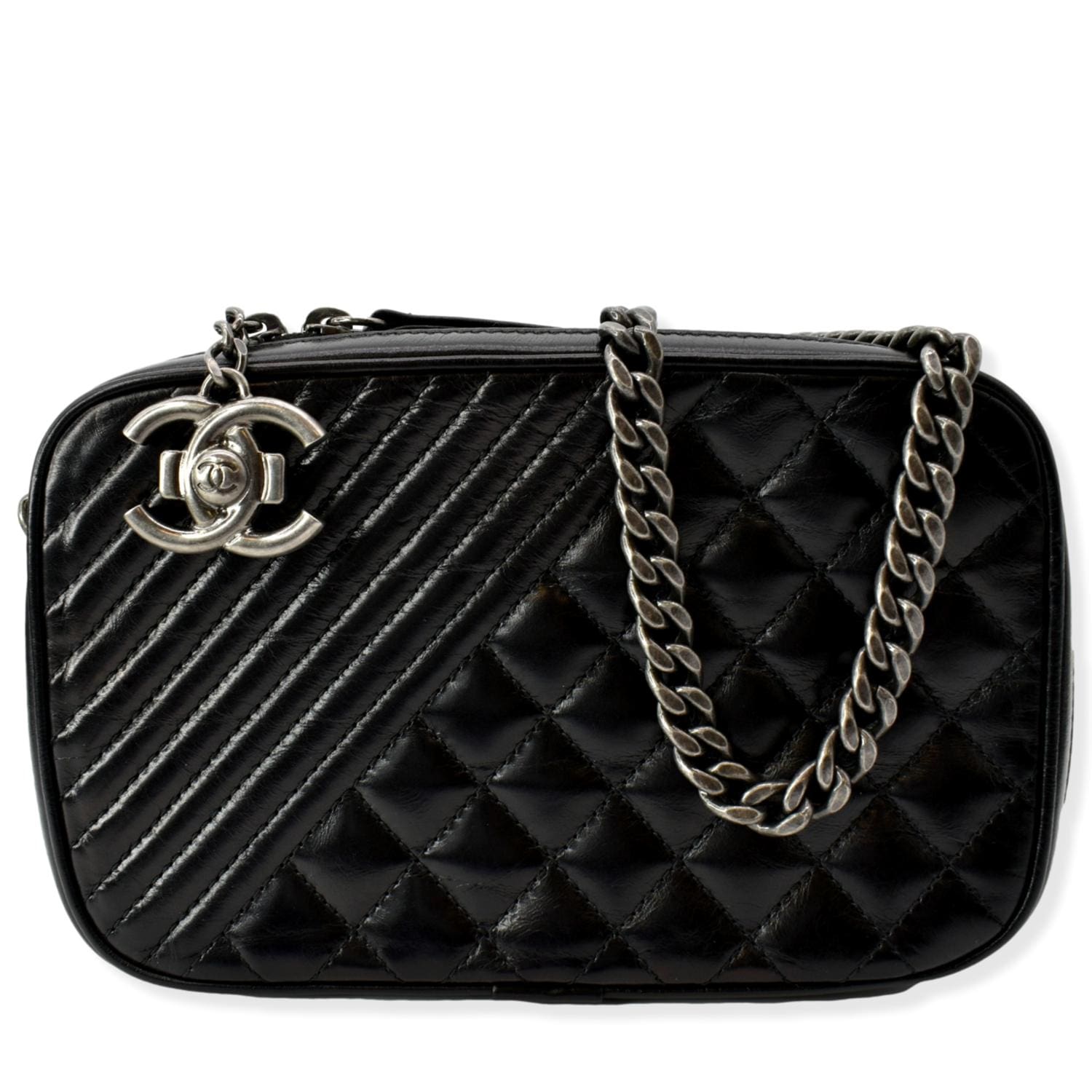 Chanel Coco Boy Quilted Camera - Lambskin Black Travel Bag