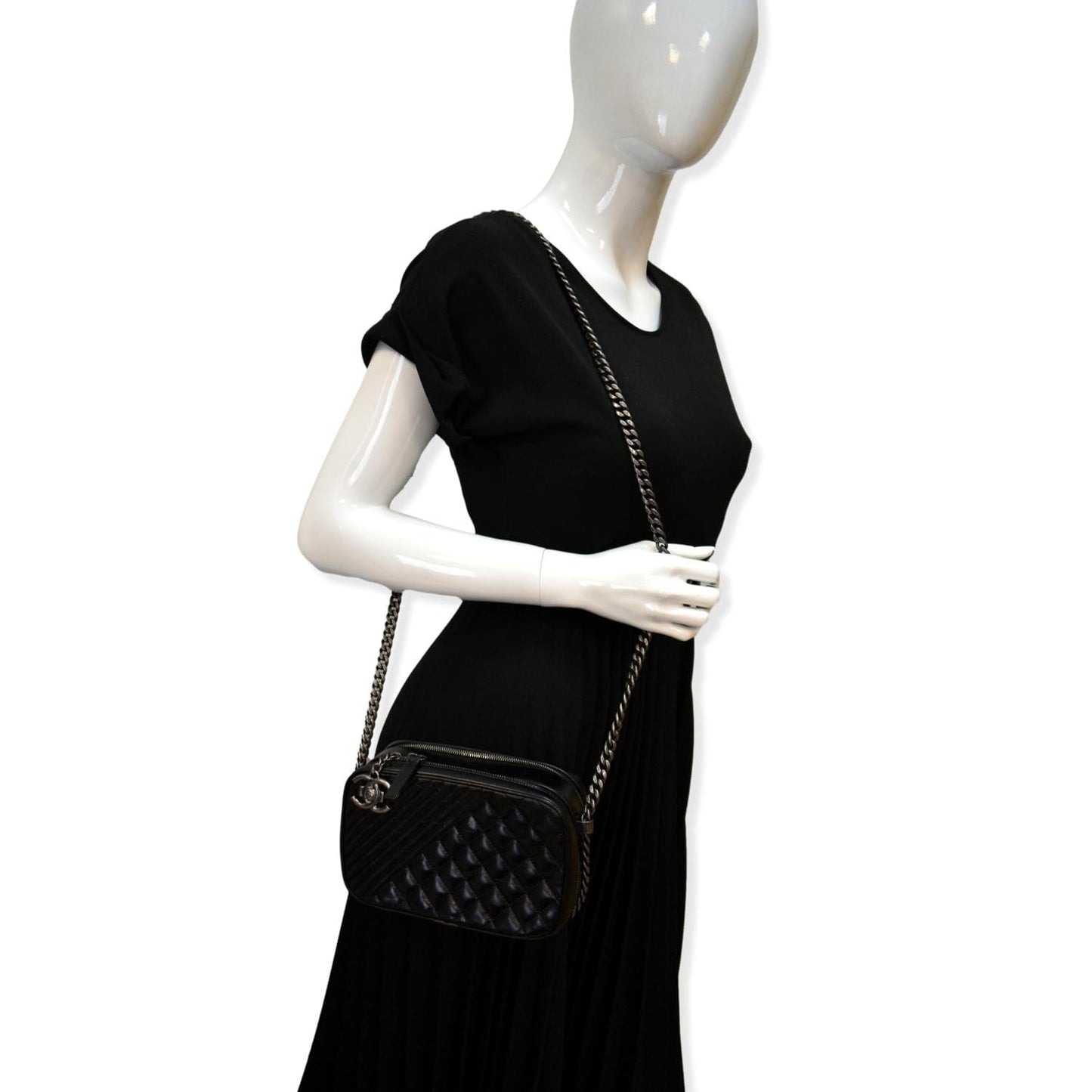 Chanel Coco Boy Quilted Camera - Lambskin Black Travel Bag
