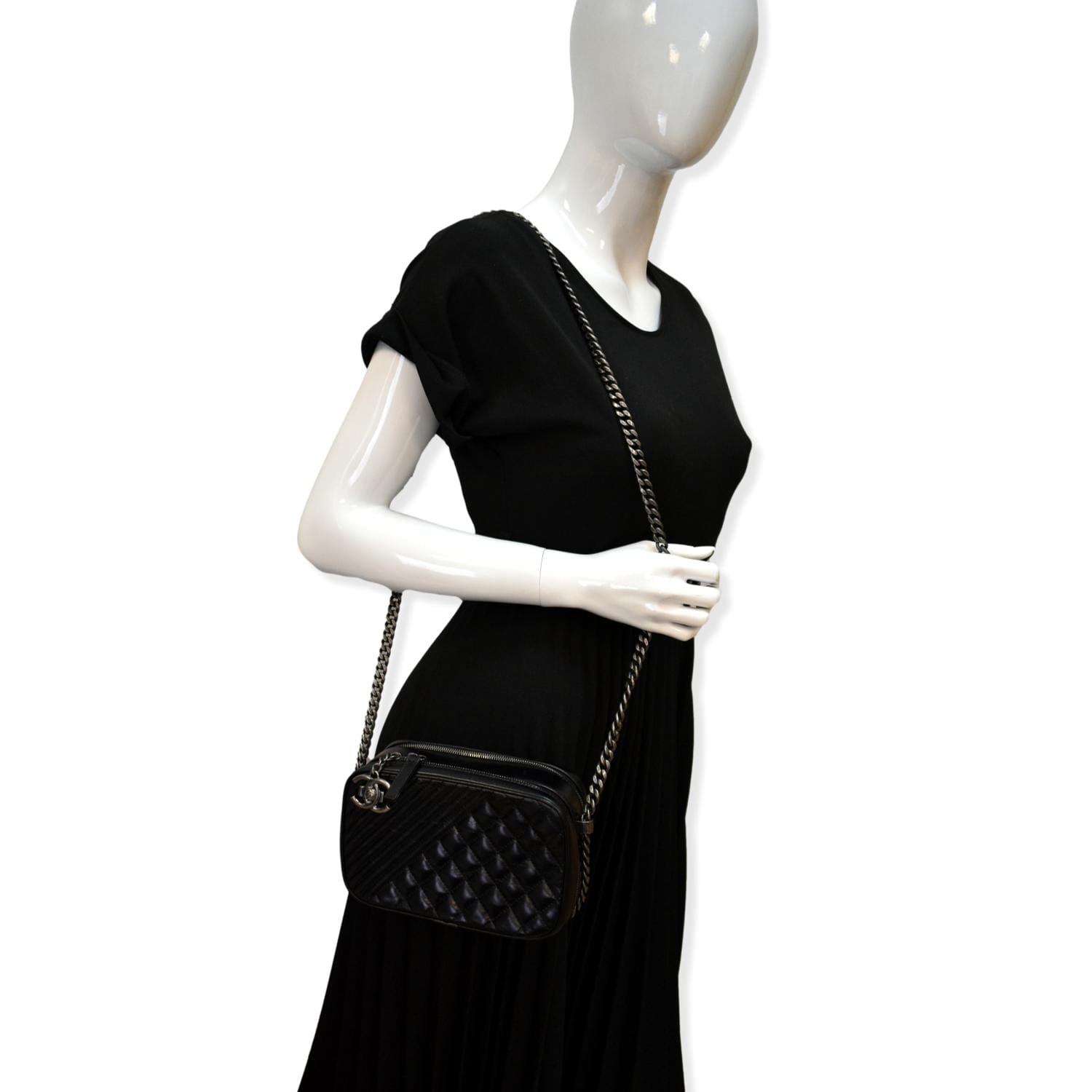 Chanel Coco Boy Quilted Camera - Lambskin Black Travel Bag