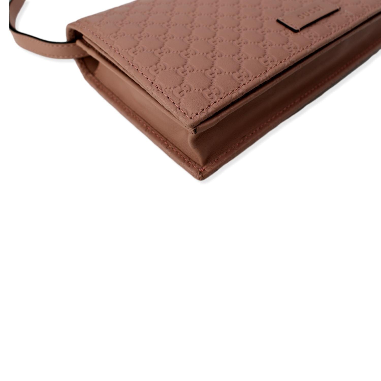 GUCCI Micro GG Guccissima Leather Crossbody Wallet Pink 466507