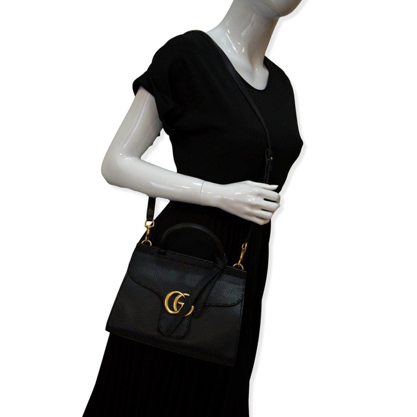 Gucci Marmont Top Handle Shoulder Bag Leather Black