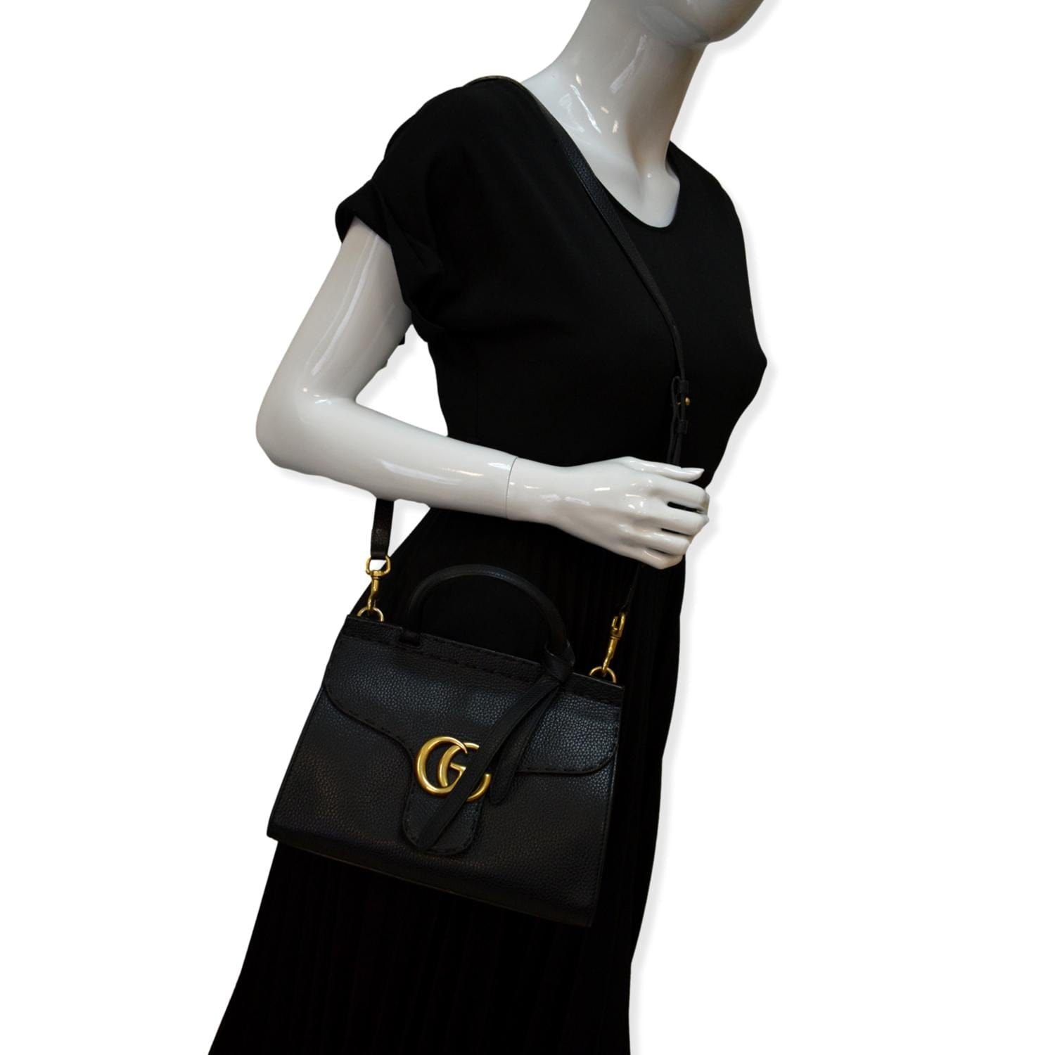 Gucci Marmont Top Handle Shoulder Bag Leather Black