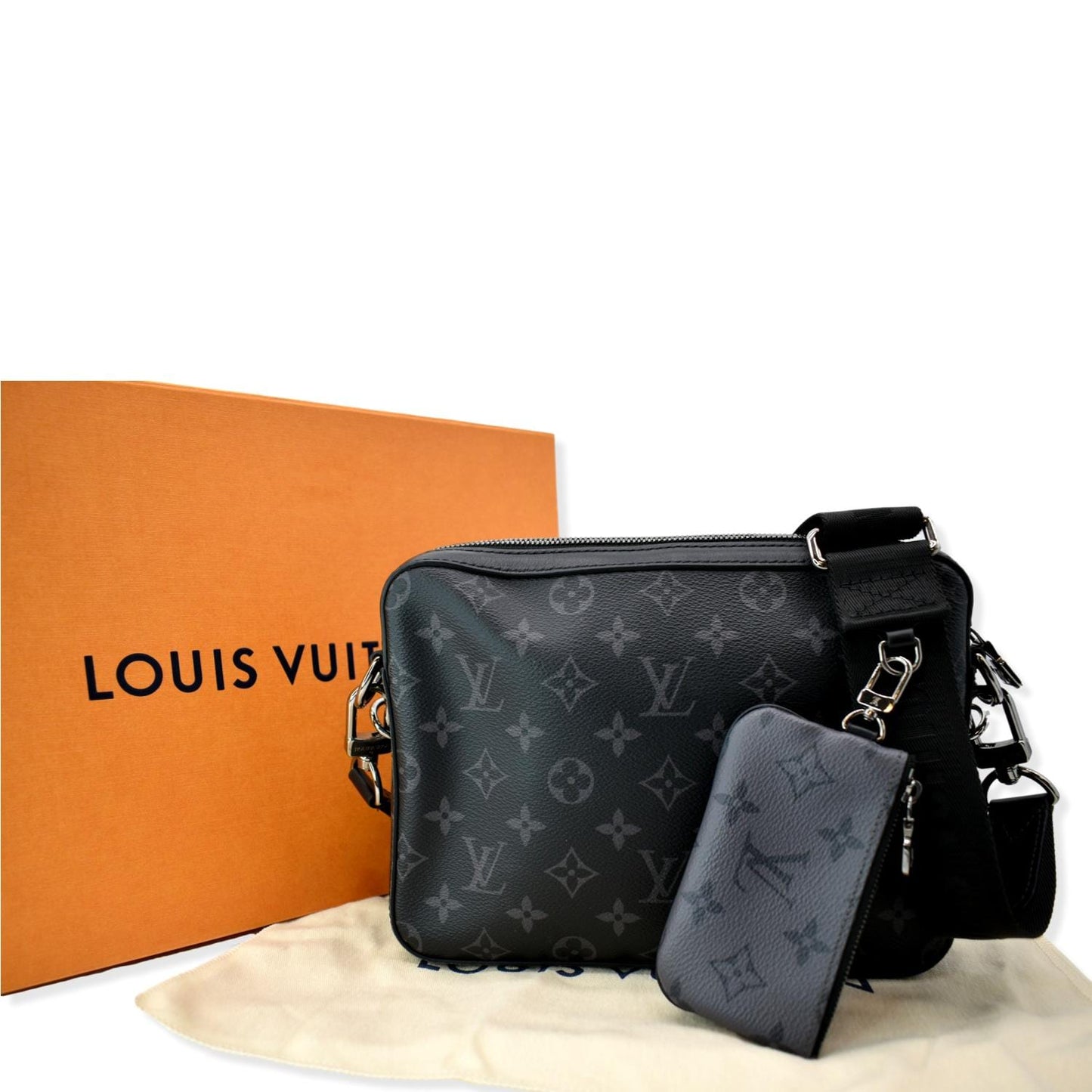 Louis Trio Eclipse Messenger Bag Grey Monogram Crossbody Bag