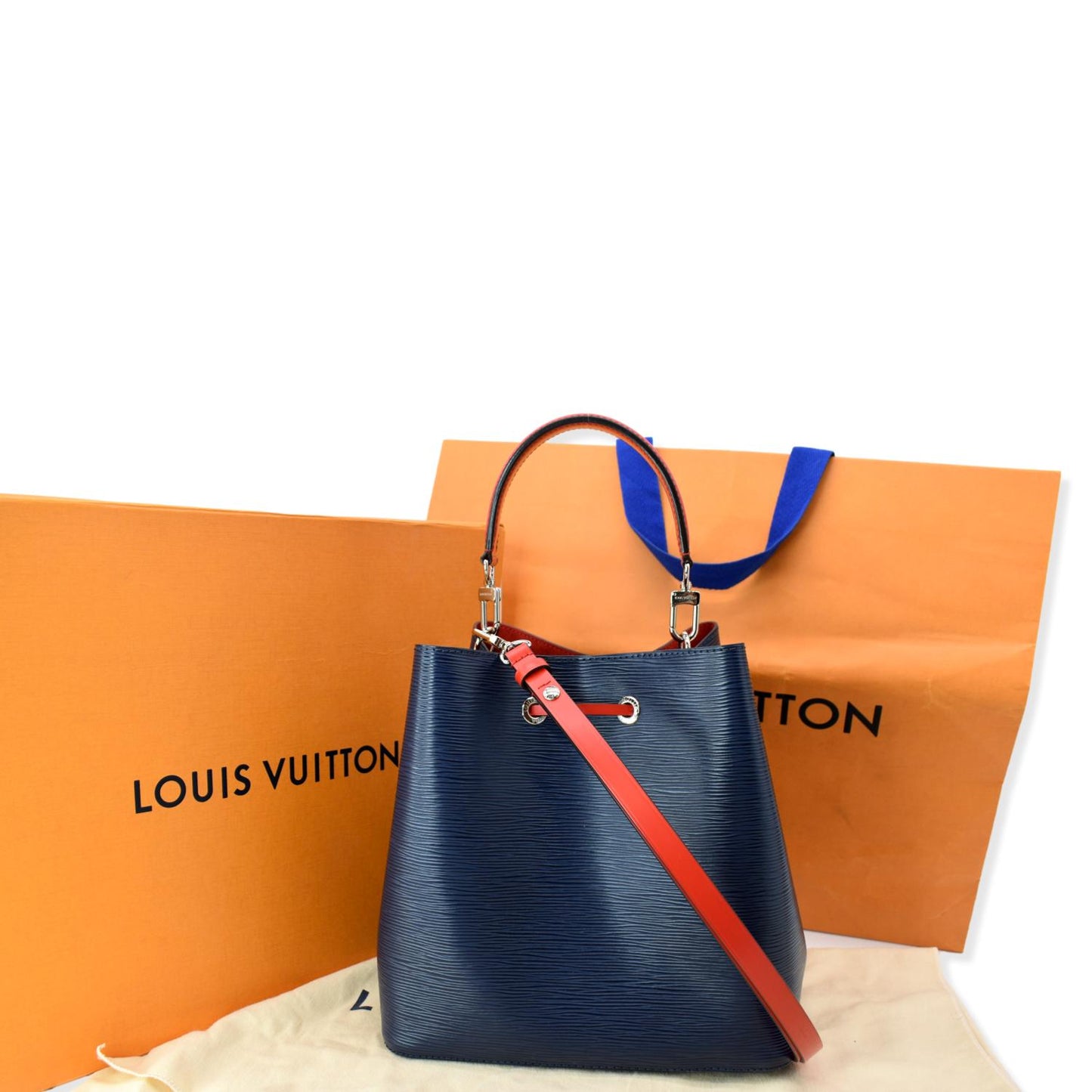 Louis Neonoe Epi Shoulder Bag Indigo Leather