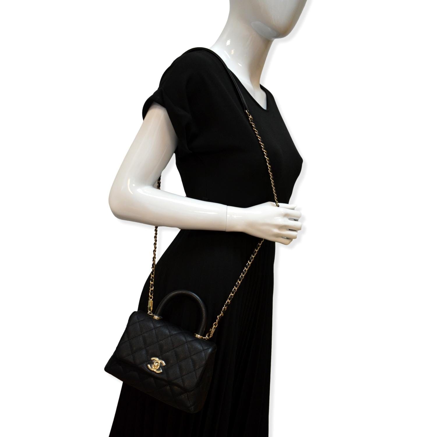 Chanel Coco Extra Top Handle Caviar Leather Black Travel Bag