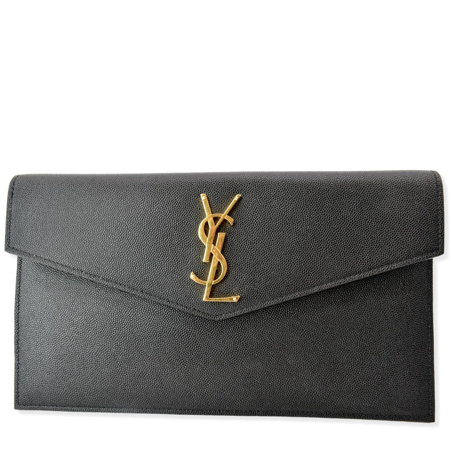 YSL Saint Laurent Saint Uptown Envelope Grain De Poudre Clutch Leather Black Clutch Bag
