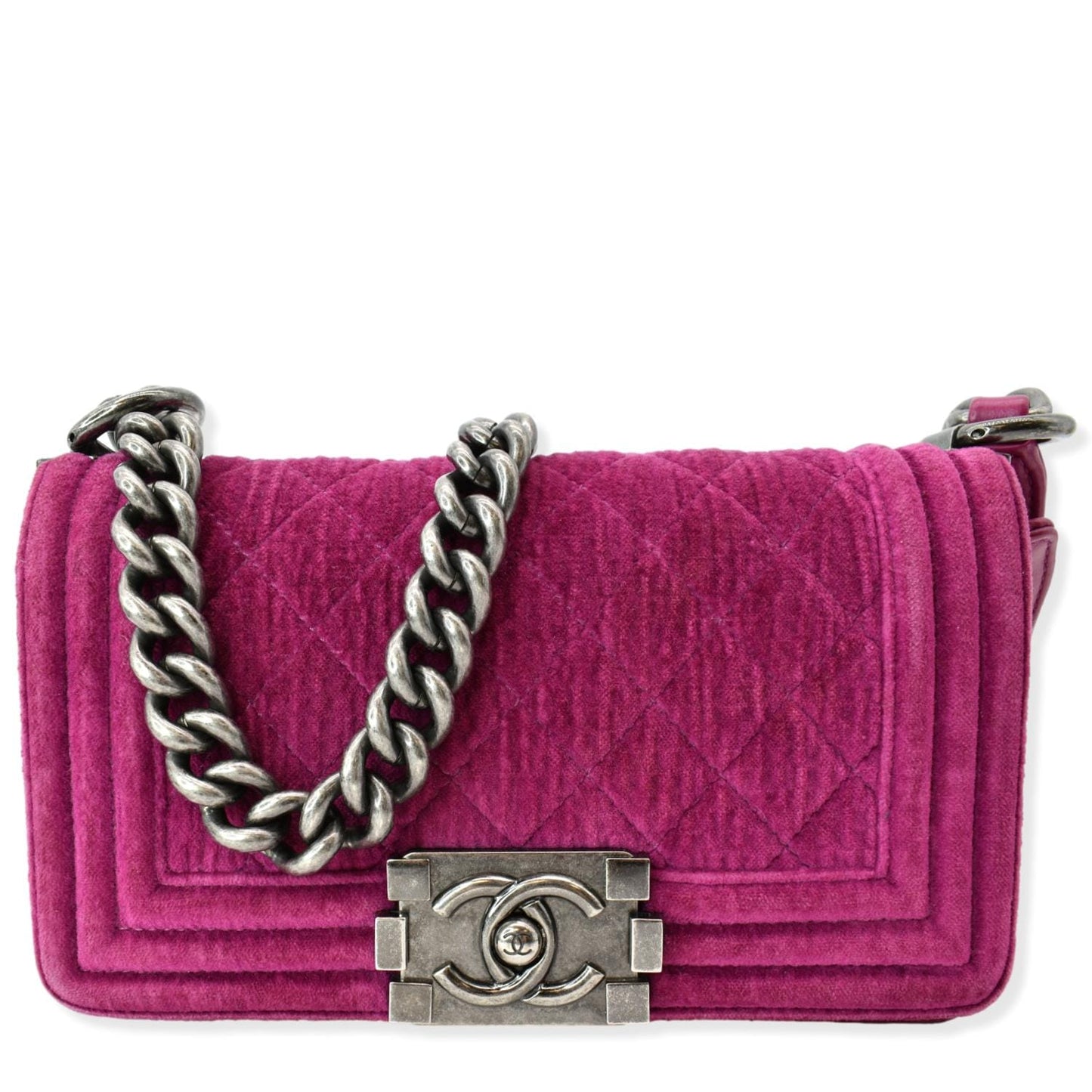 Louis Vuitton CHANEL Boy CC Velvet Fuchsia Travel Bag