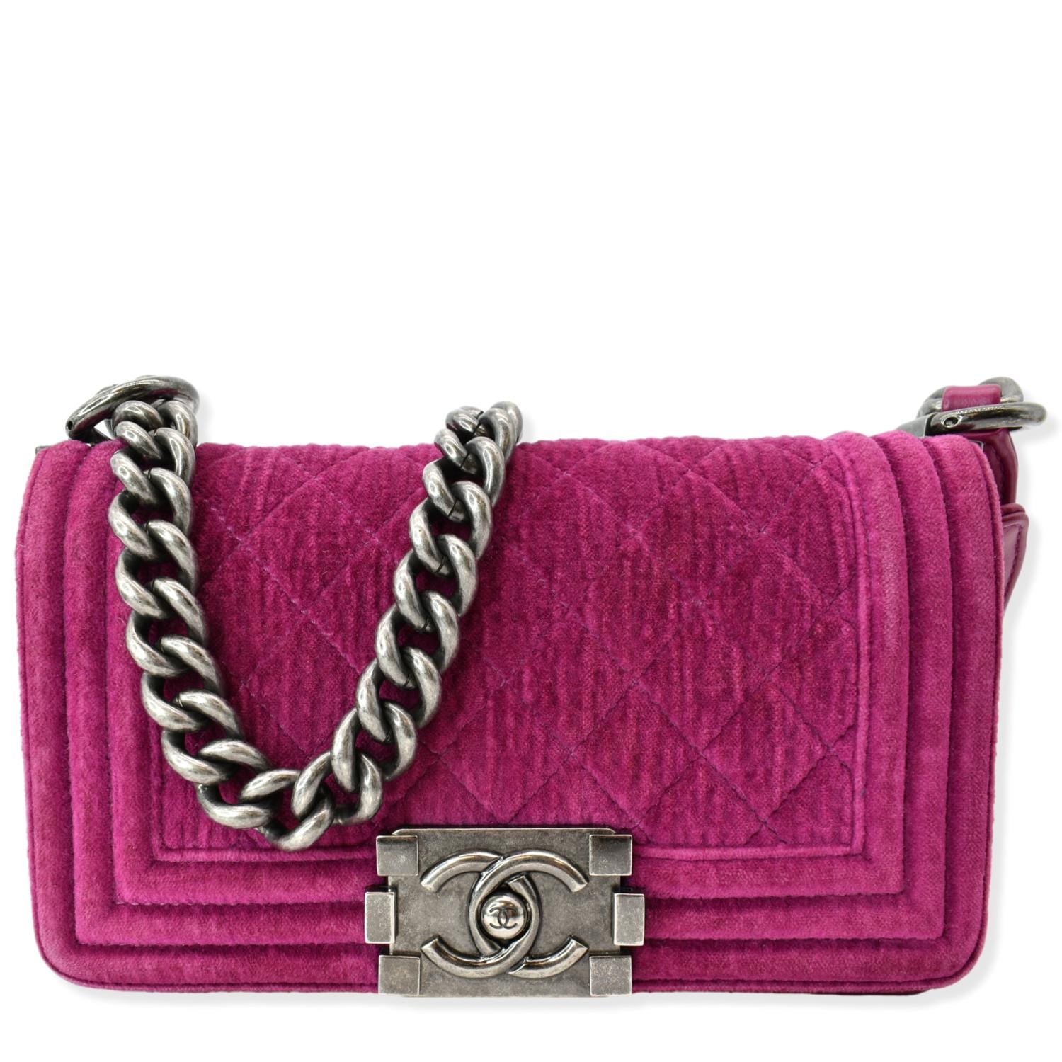 Louis Vuitton CHANEL Boy CC Velvet Fuchsia Travel Bag