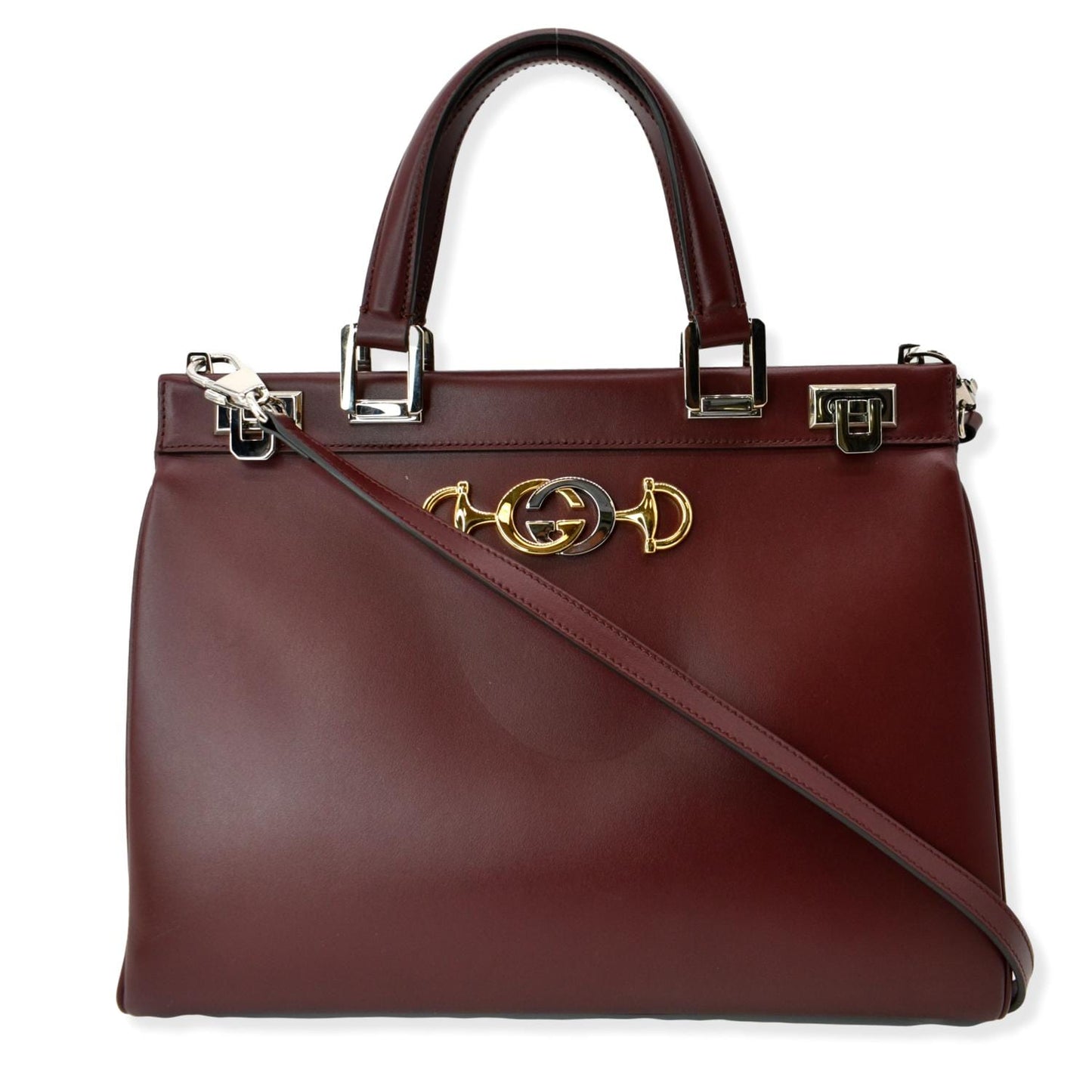 Gucci Zumi Top Handle Bag Burgundy Leather Medium Travel Bag