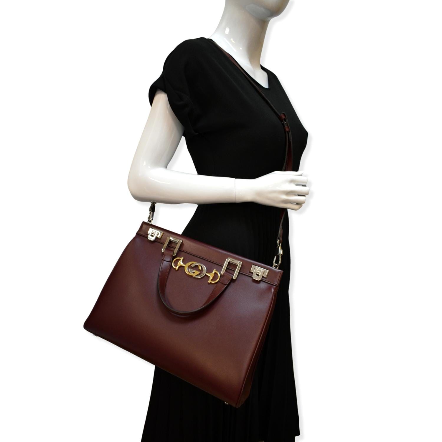 Gucci Zumi Top Handle Bag Burgundy Leather Medium Travel Bag
