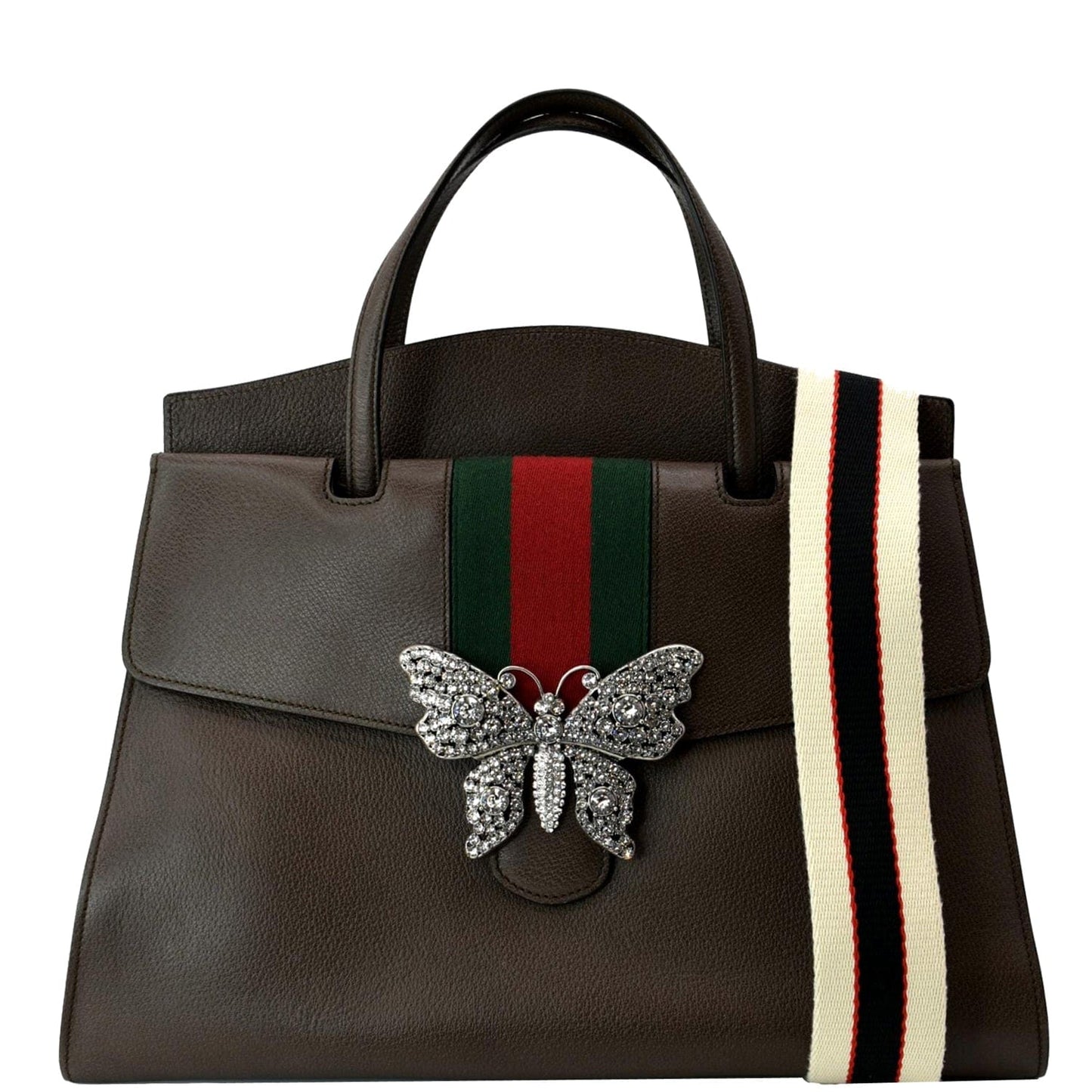 Gucci Butterfly Linea Totem Top Handle Shoulder Bag Leather Brown