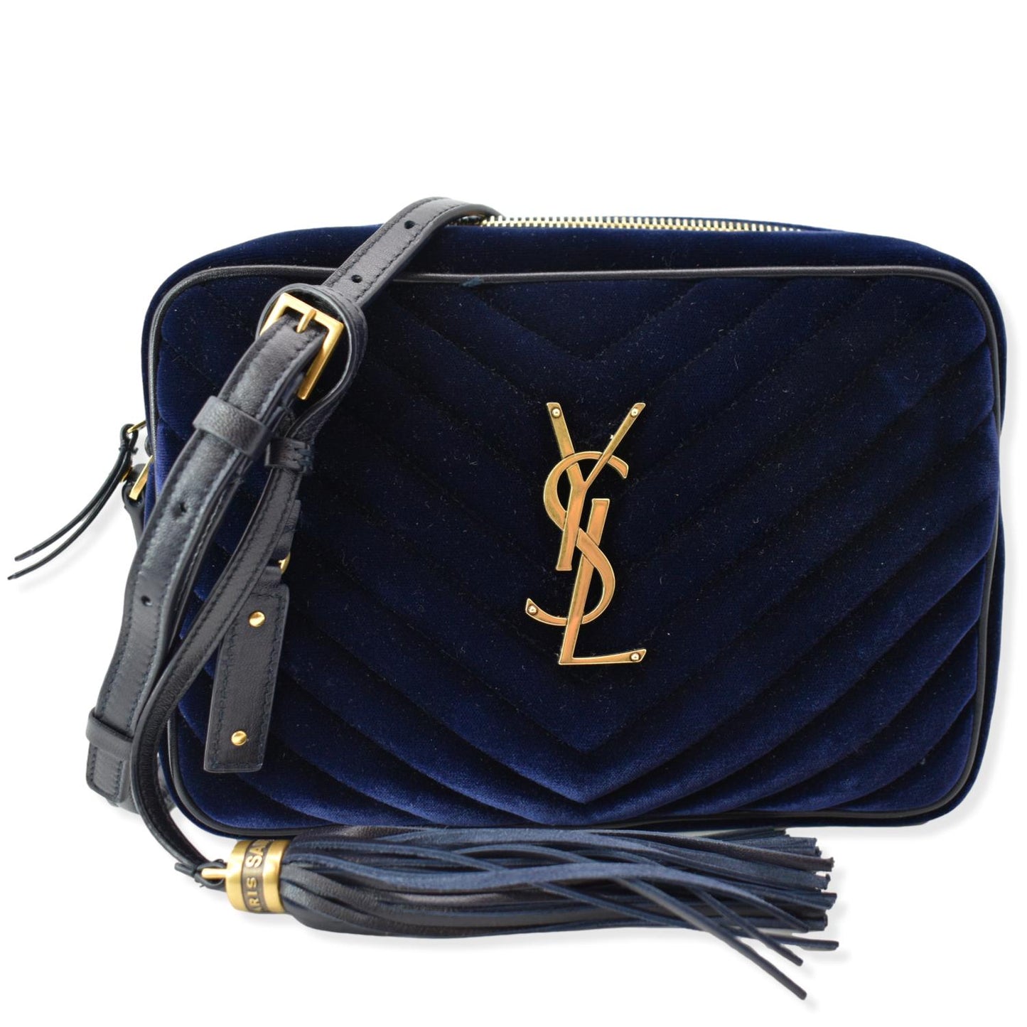 YSL Saint Laurent Saint Lou Velvet Camera Crossbody Bag Blue