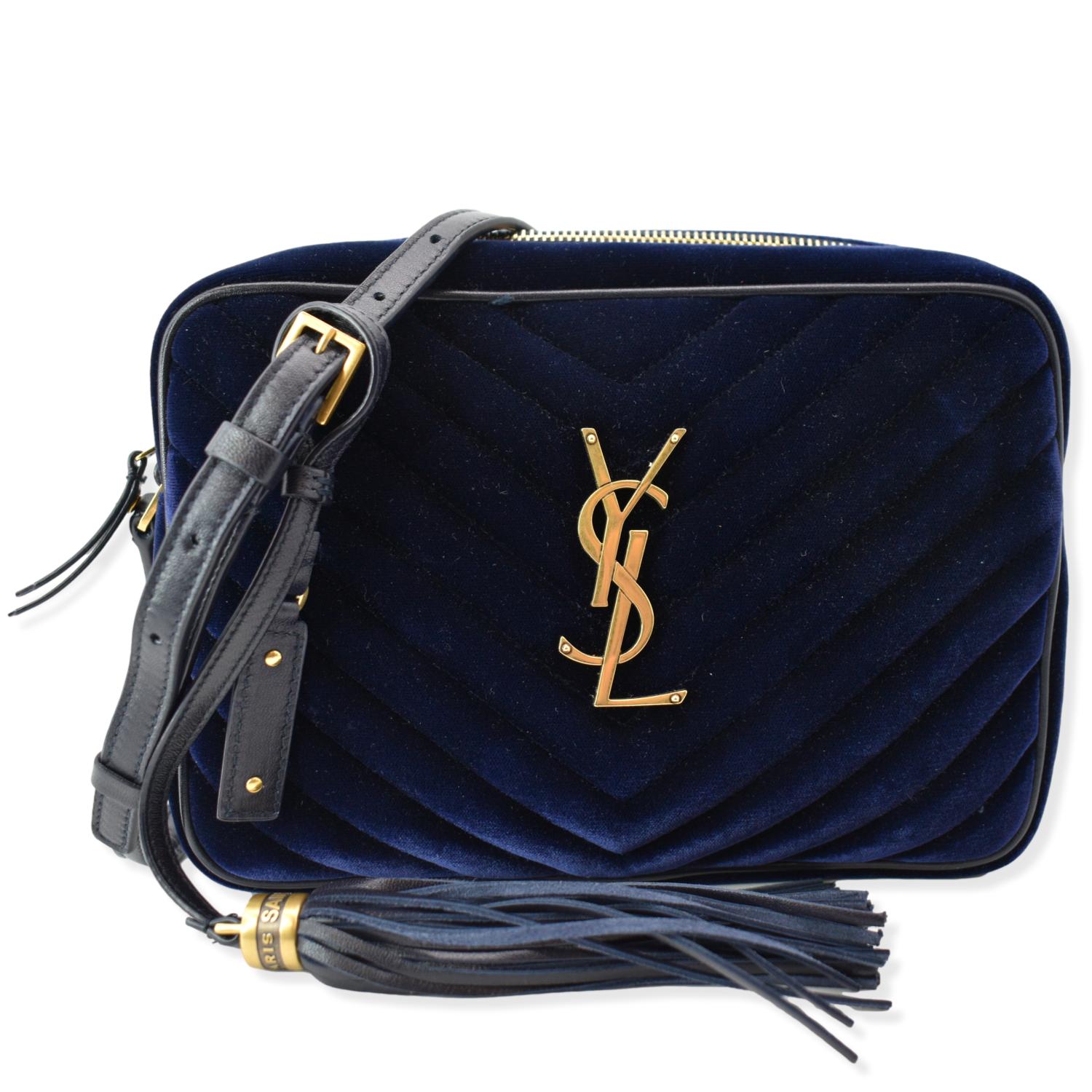 YSL Saint Laurent Saint Lou Velvet Camera Crossbody Bag Blue