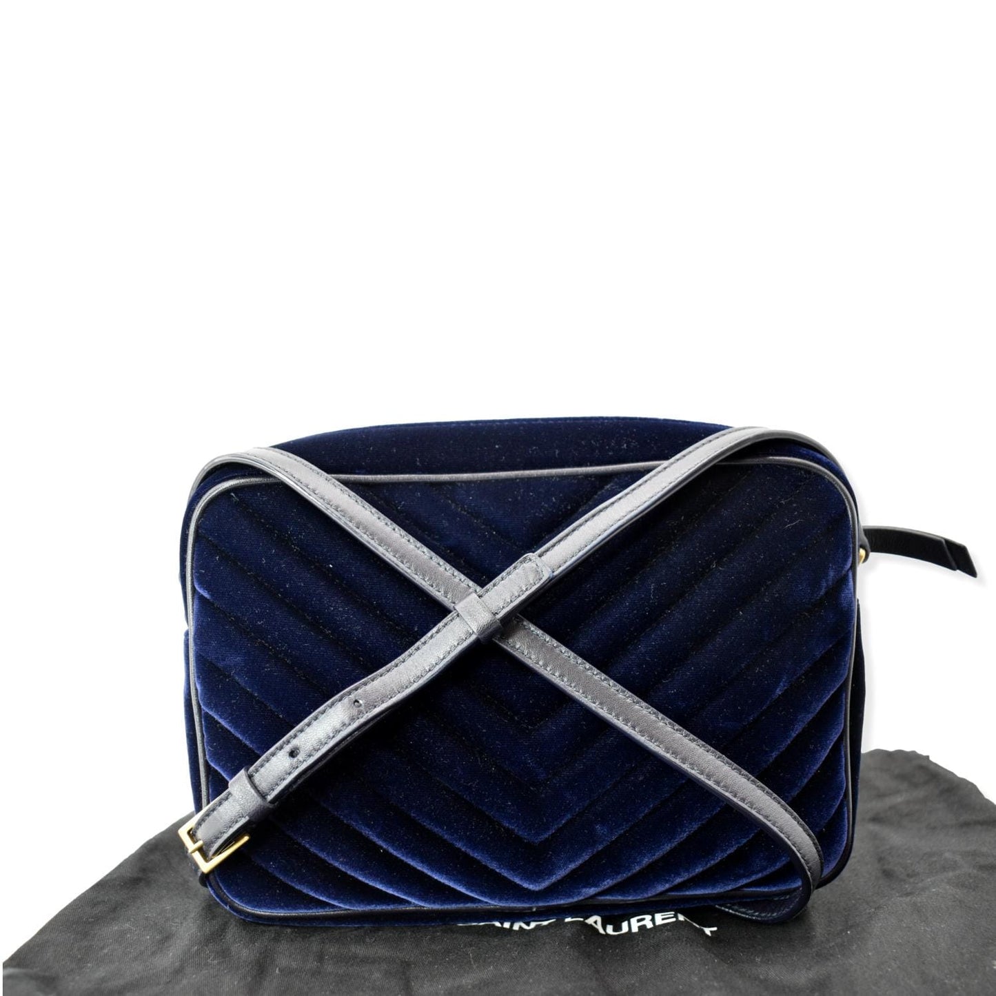 YSL Saint Laurent Yves Lou Velvet Camera Crossbody Bag Blue