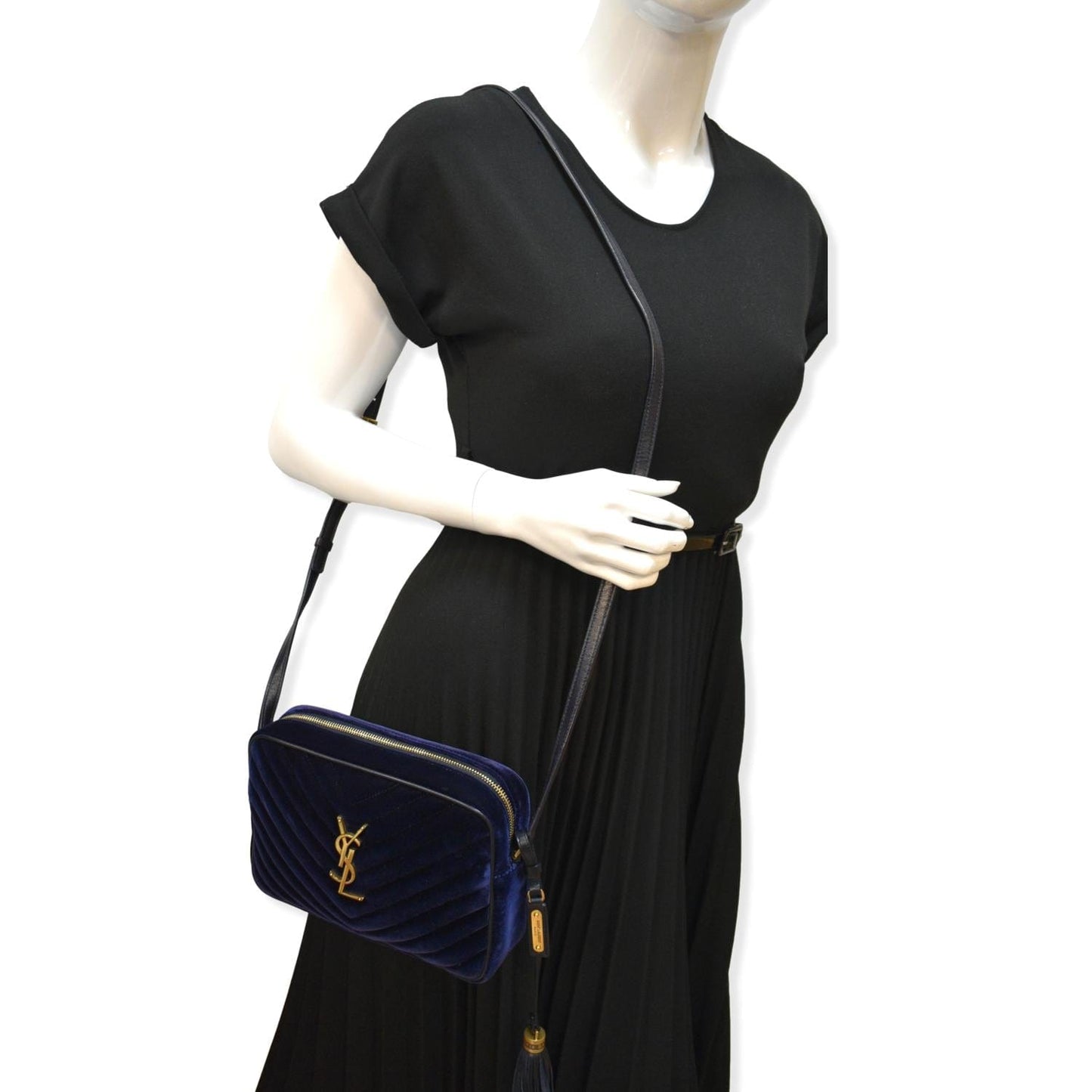 YSL Saint Laurent Saint Lou Velvet Camera Crossbody Bag Blue