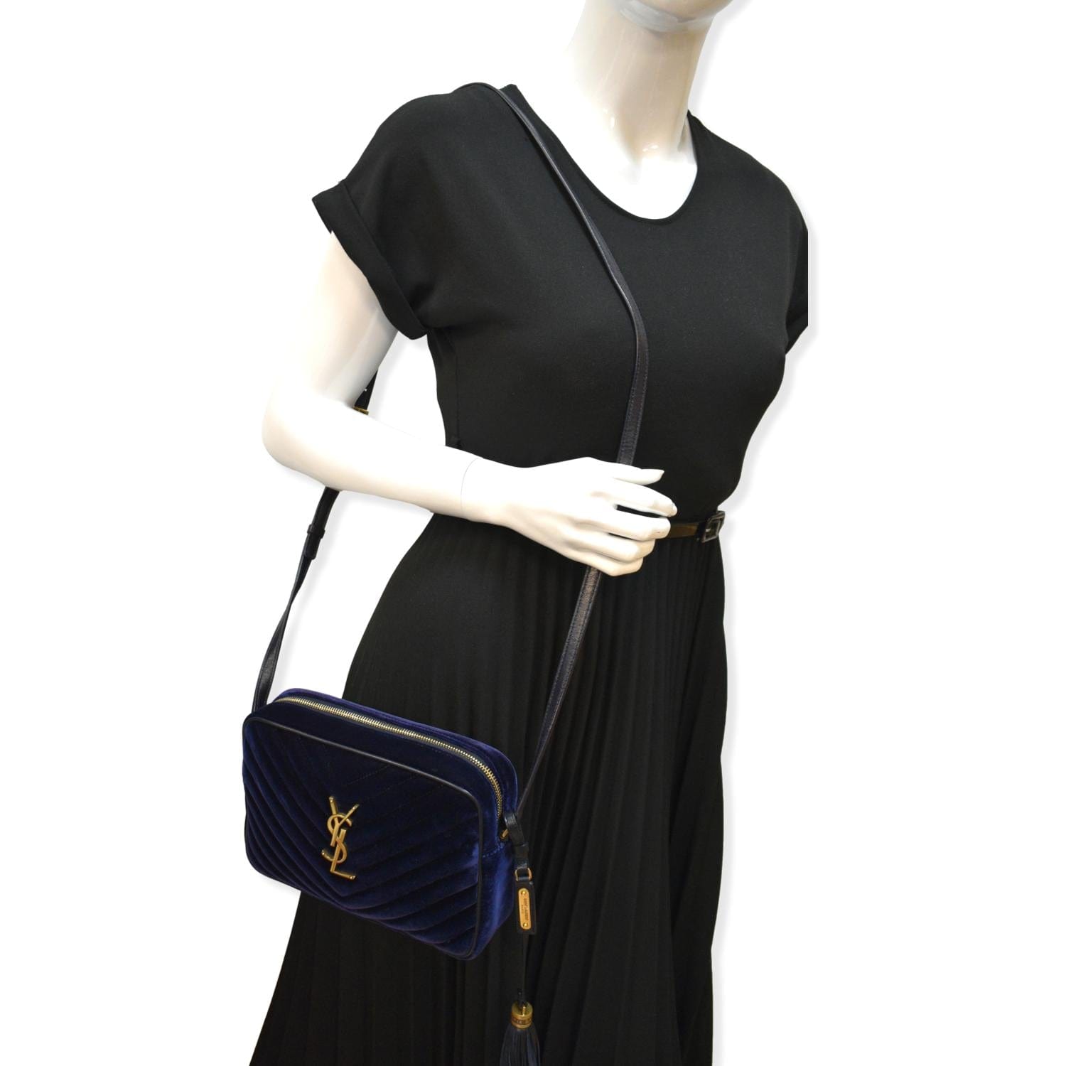 YSL Saint Laurent Saint Lou Velvet Camera Crossbody Bag Blue