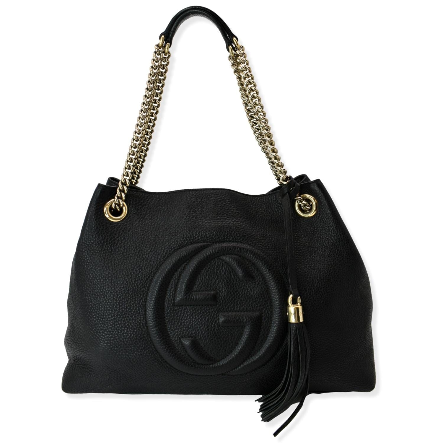 Gucci Soho Pebbled Shoulder Bag Leather Black Soho 308982