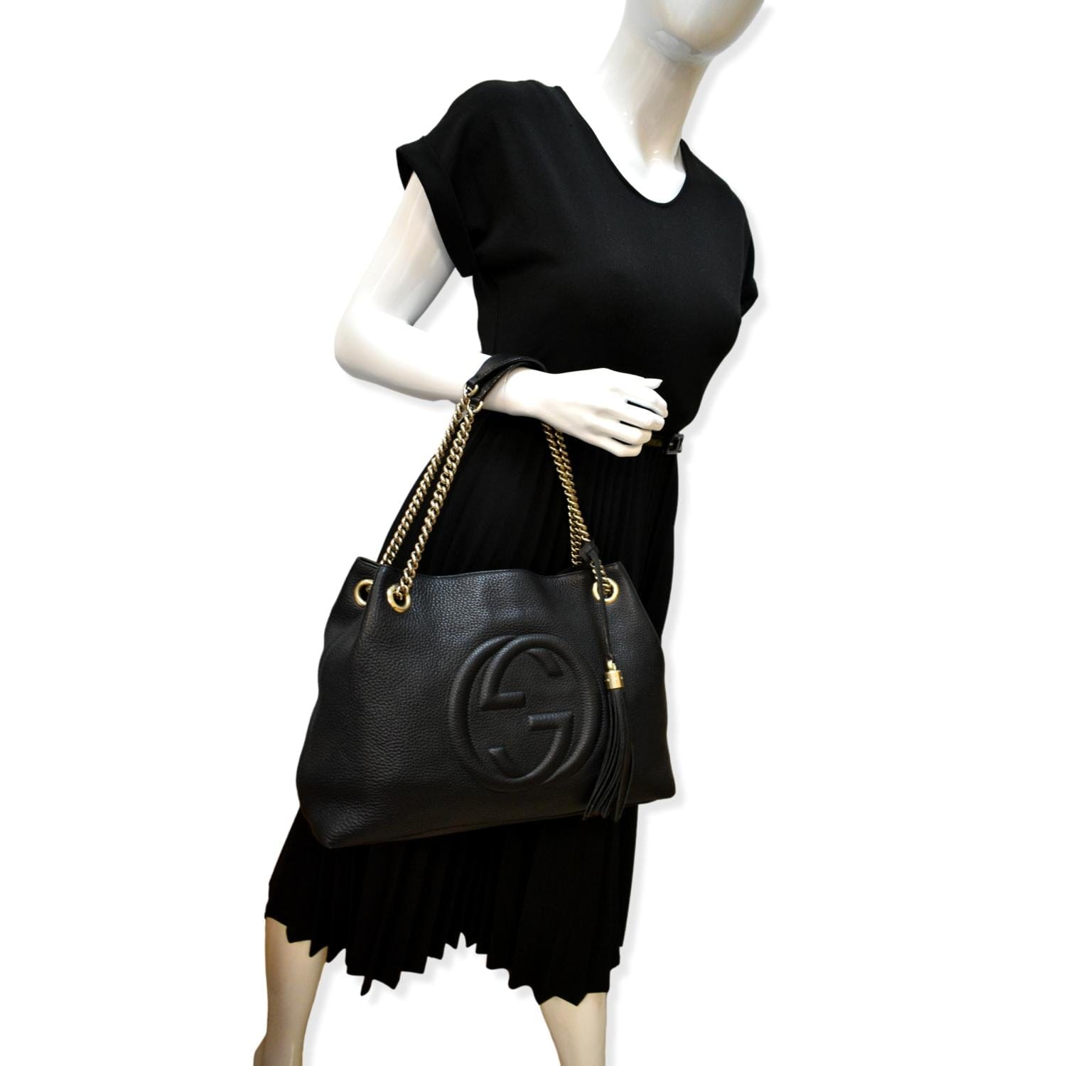 Gucci Soho Pebbled Shoulder Bag Leather Black Soho 308982